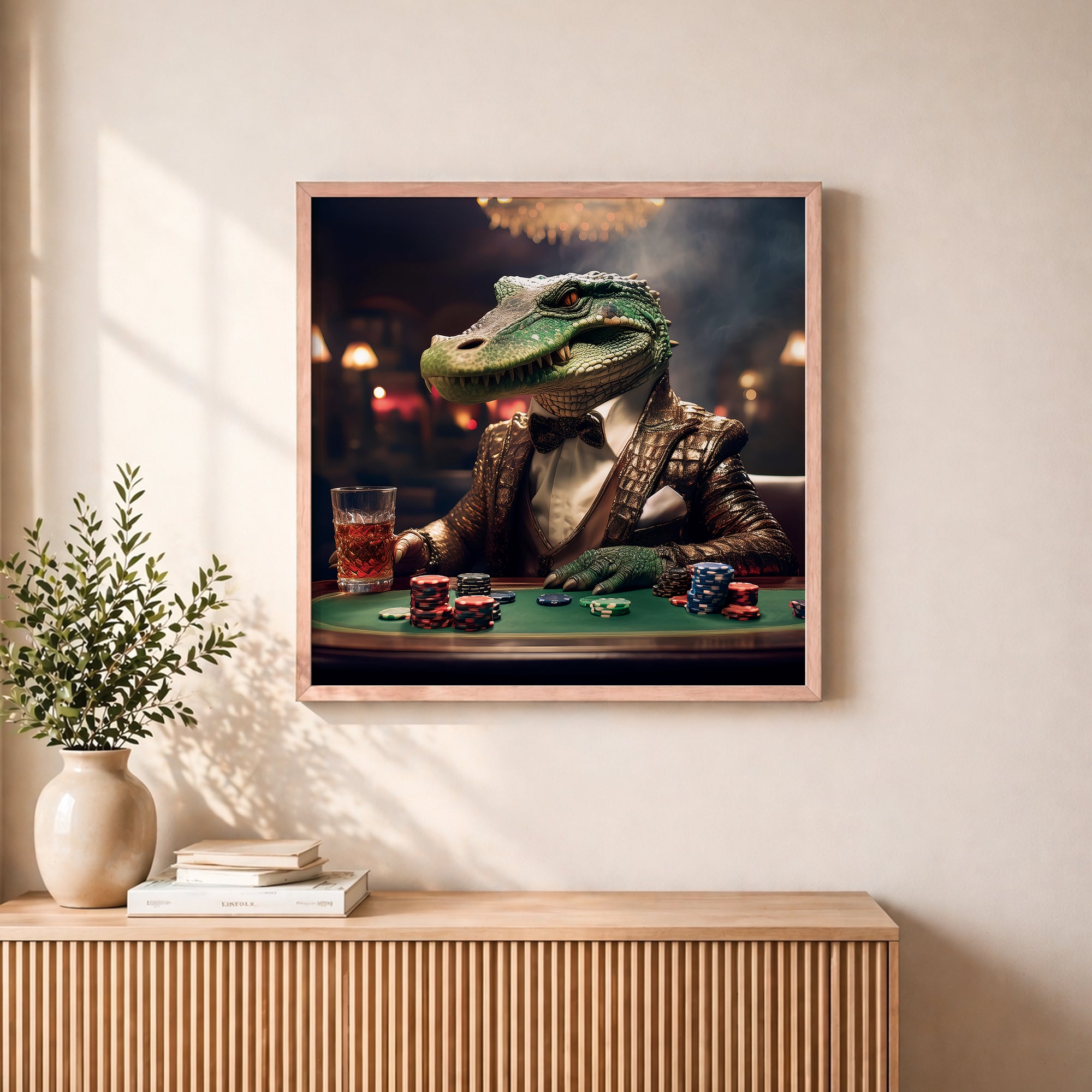 Casino Crocodile Portrait Framed Wall Art