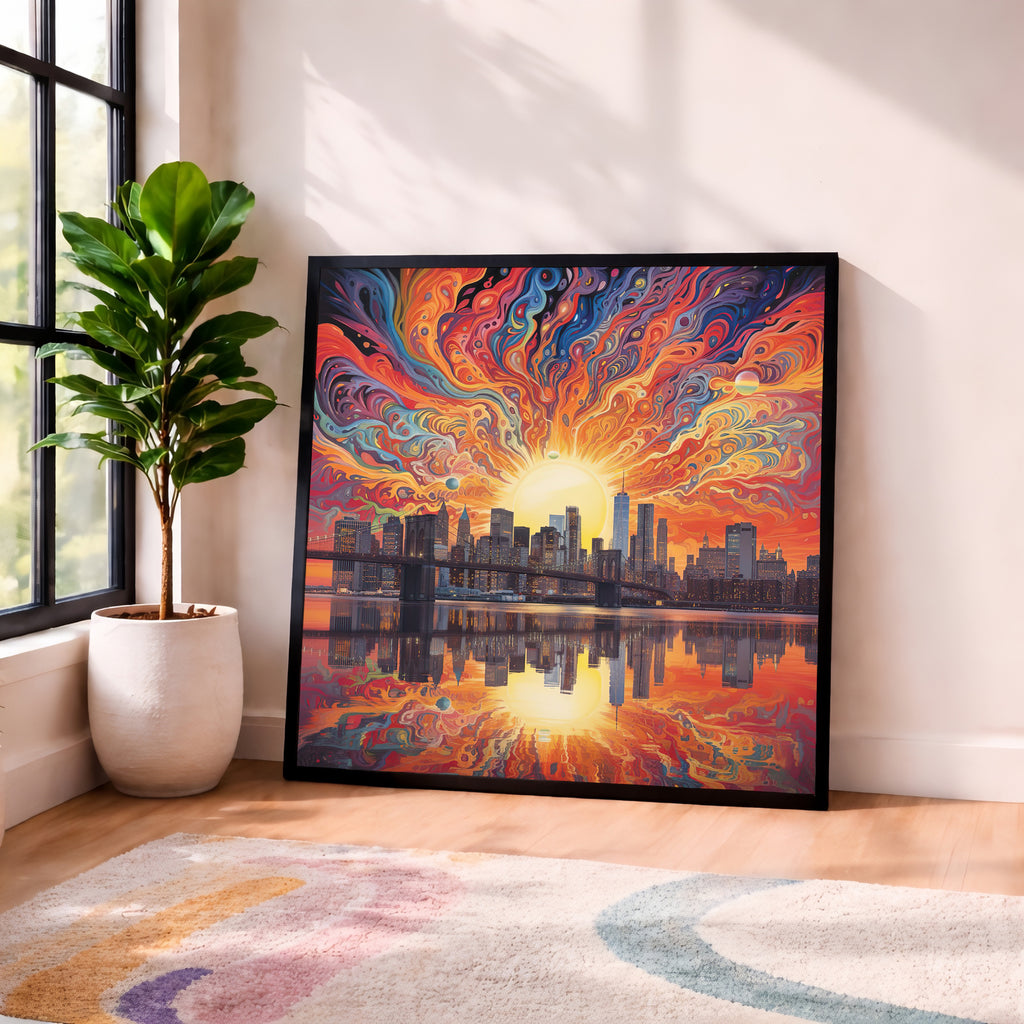 Psychedelic City Sunset Framed Wall Art