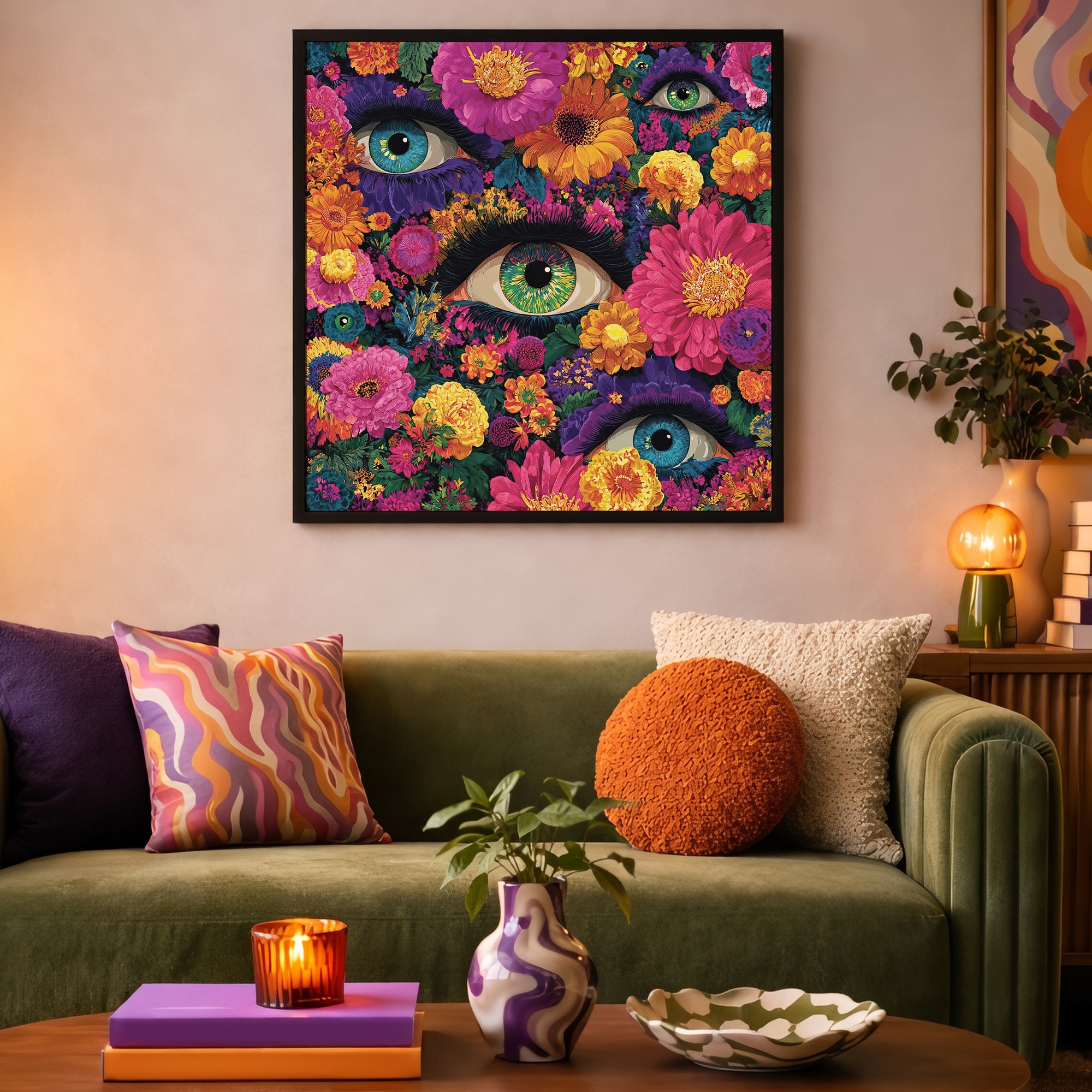 Psychedelic Floral Eyes Framed Wall Art