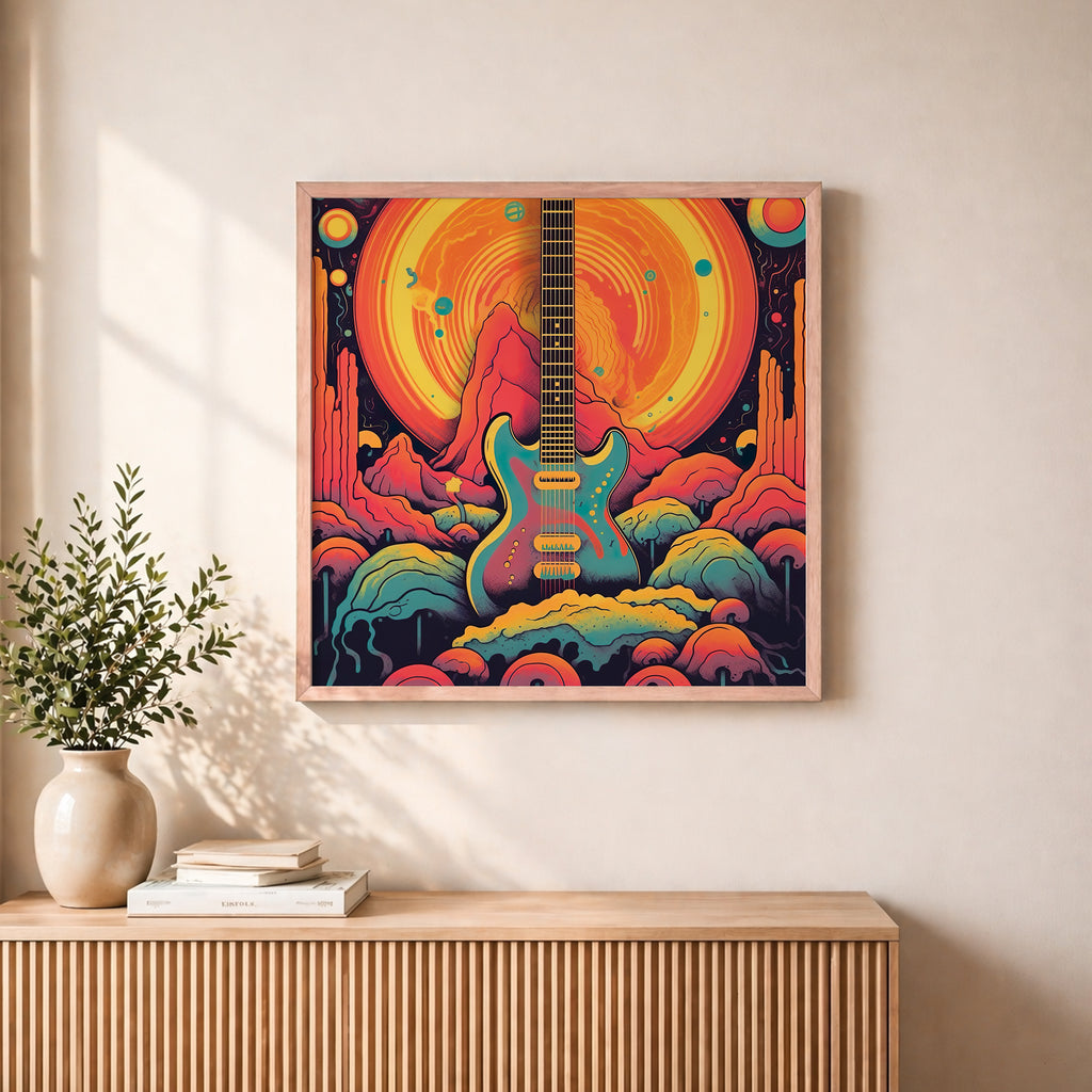 Psychedelic Guitar Sunset Framed Wall Art
