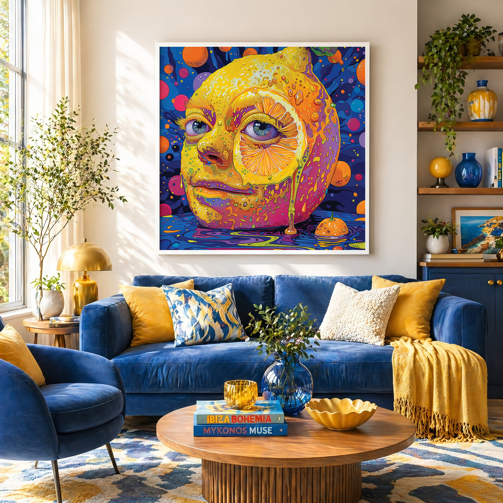 Psychedelic Citrus Face framed wall art