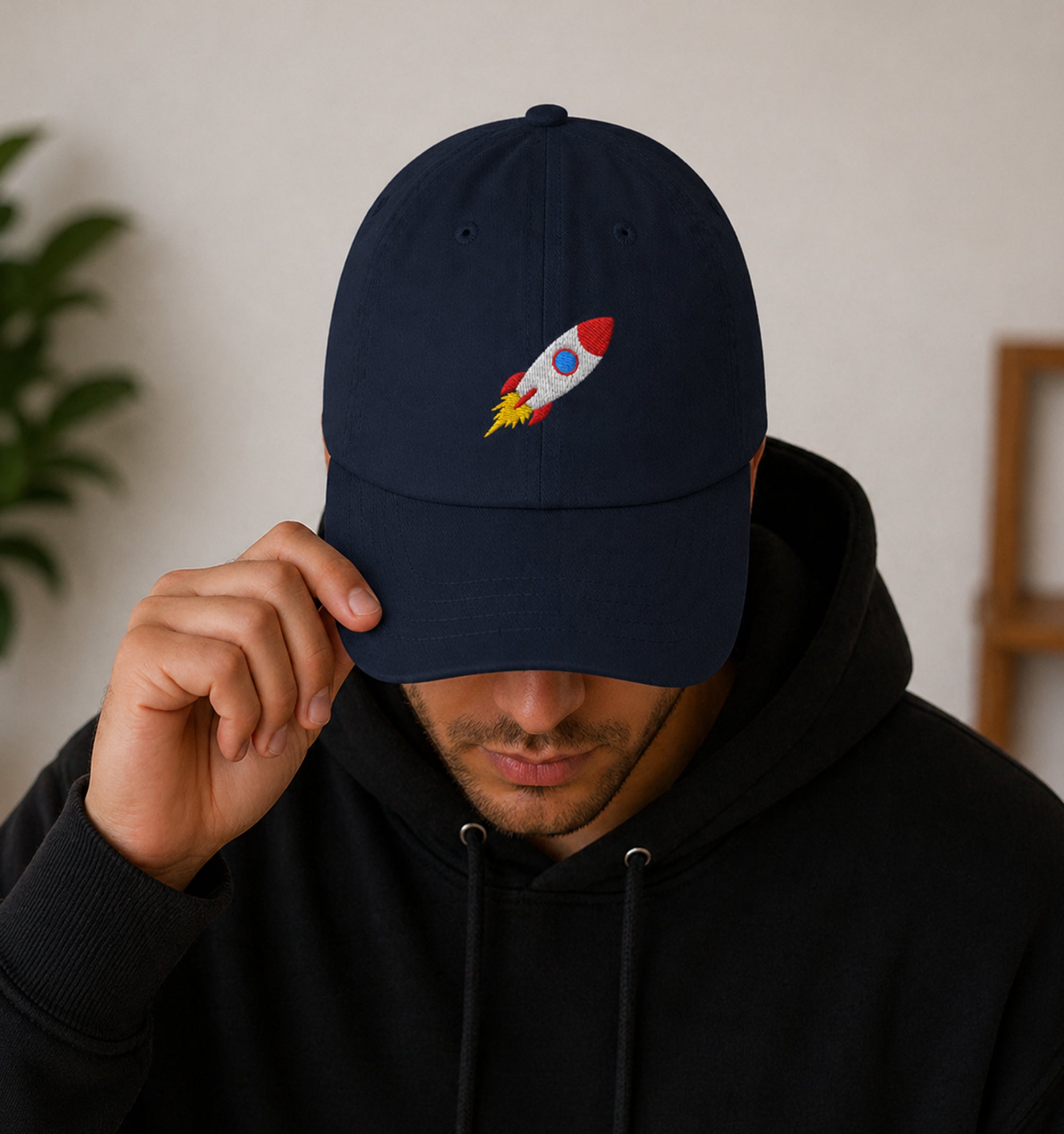 embroidered Rocket Vibes Festival Hat in Navy