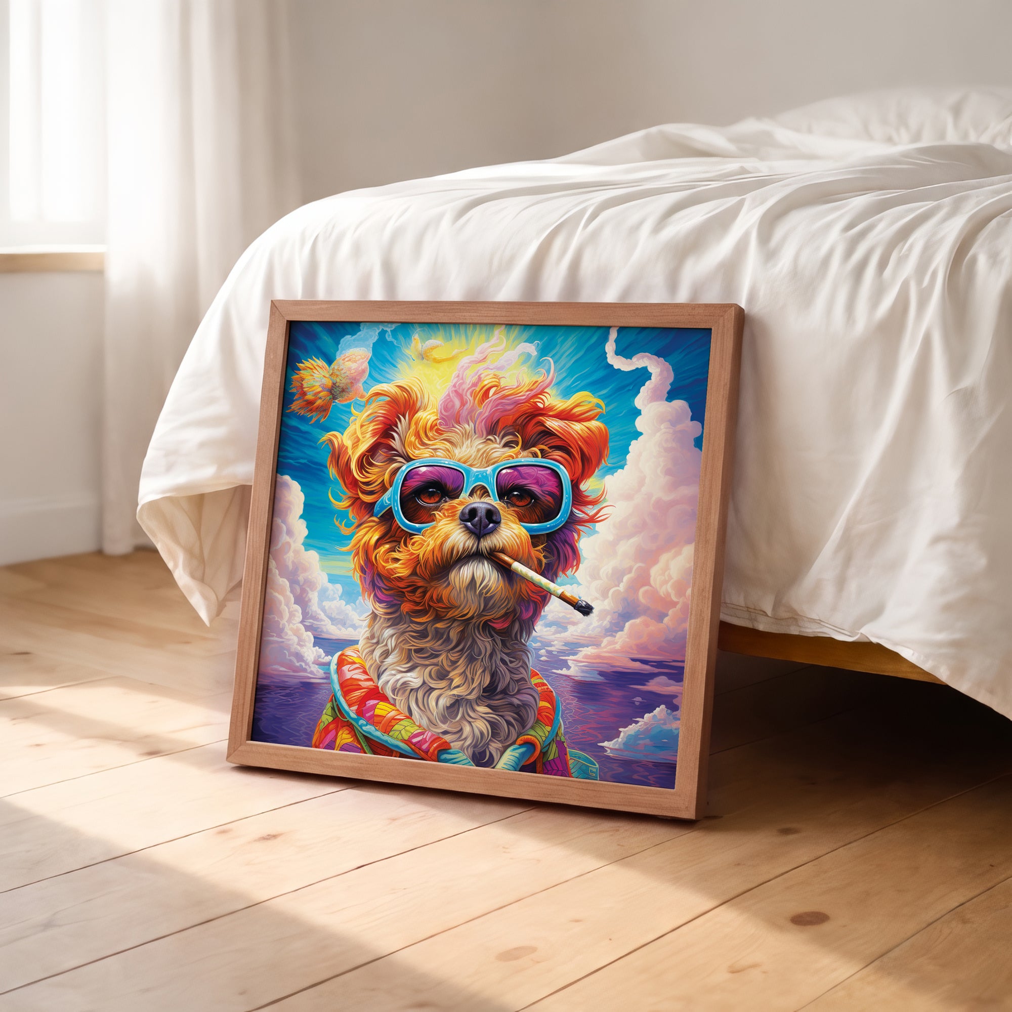 Psychedelic Cool Dog Framed Wall Art