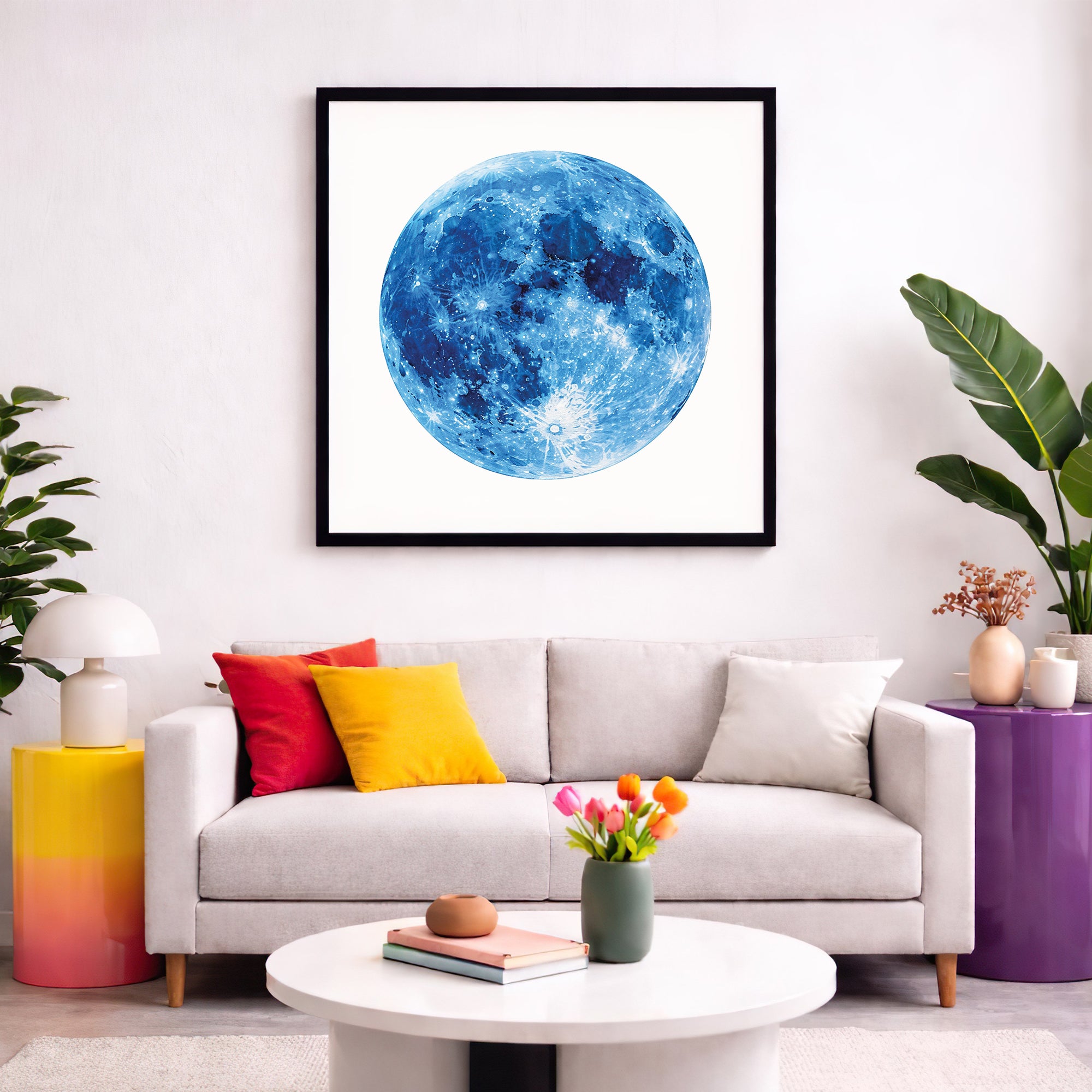 Celestial Blue Moon Framed Wall Art