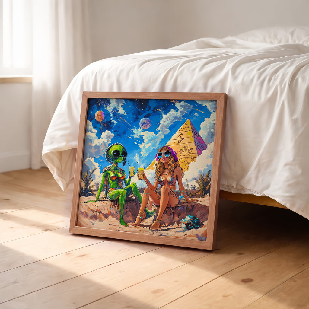 Psychedelic Alien Vacation Framed Wall Art