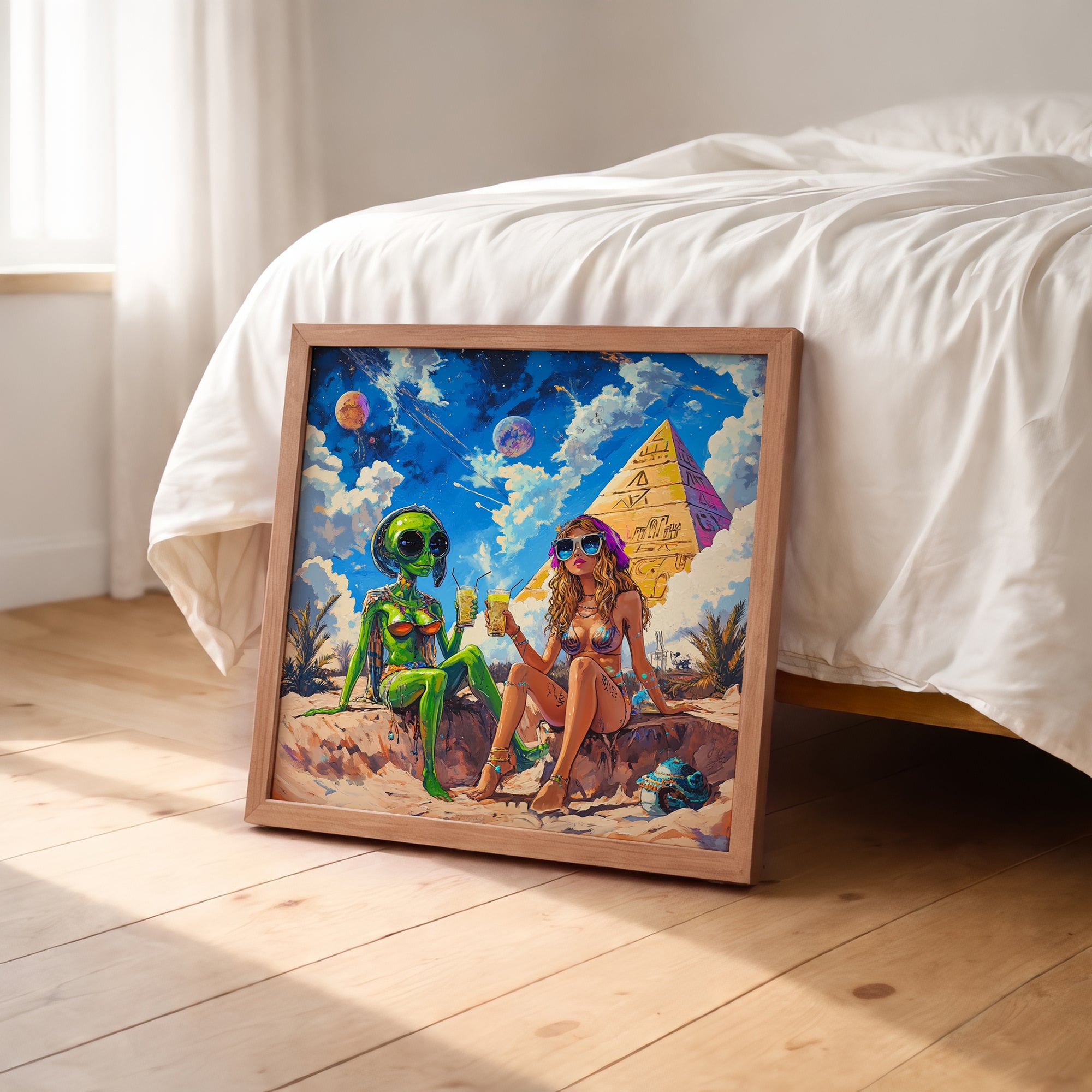 Psychedelic Alien Vacation Framed Wall Art