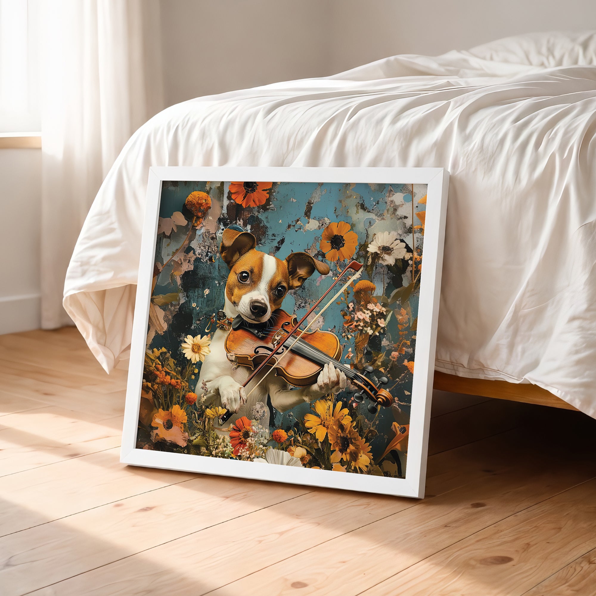 Violin Dog Portrait Framed Wall Art
