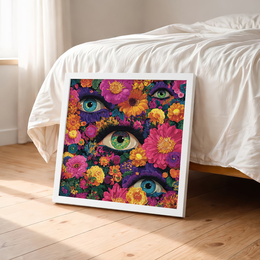 Psychedelic Floral Eyes Framed Wall Art