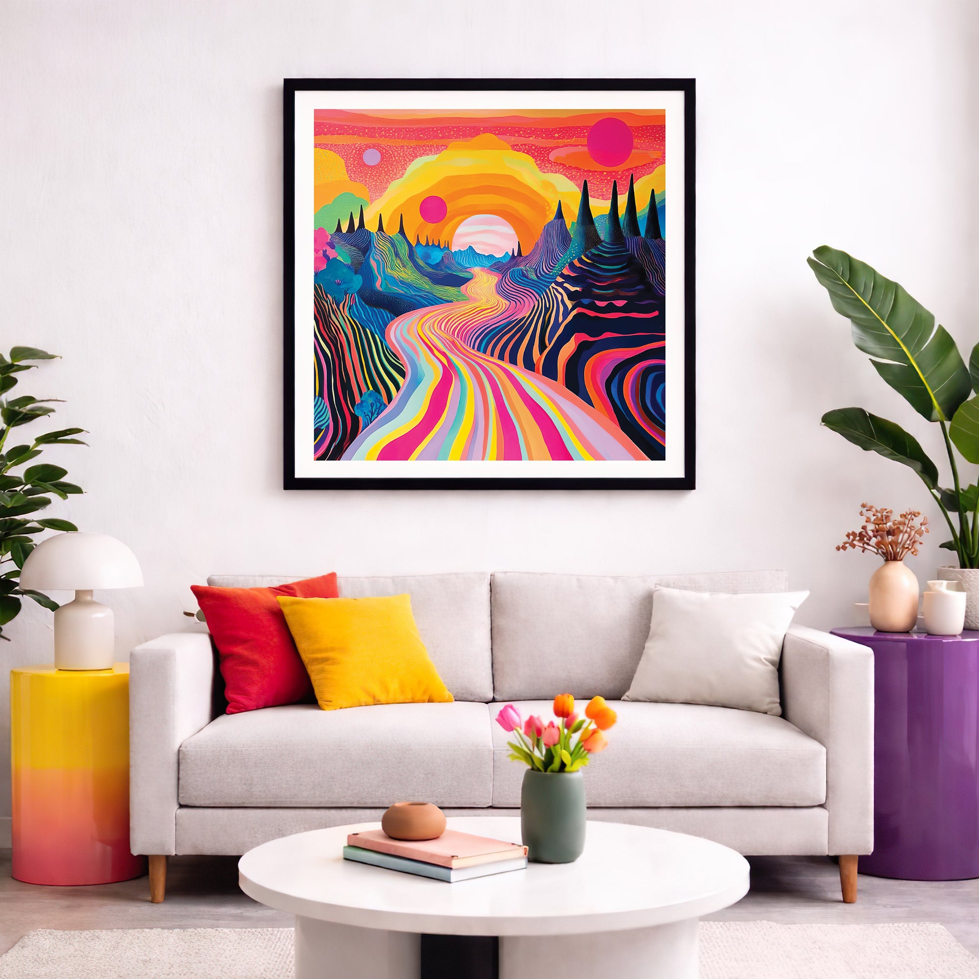 Colorful Psychedelic Landscape Framed Wall Art