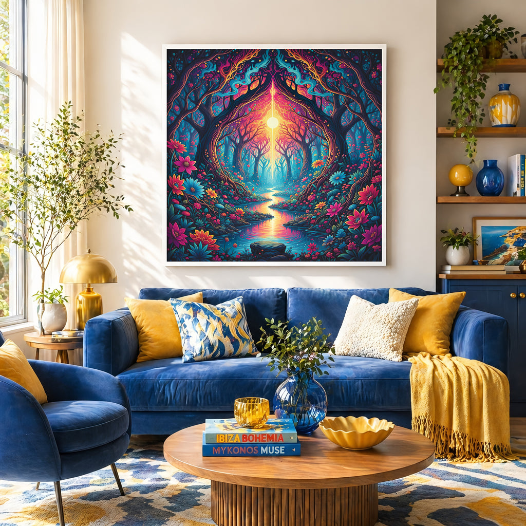 Psychedelic Blooming Forest Framed Wall Art