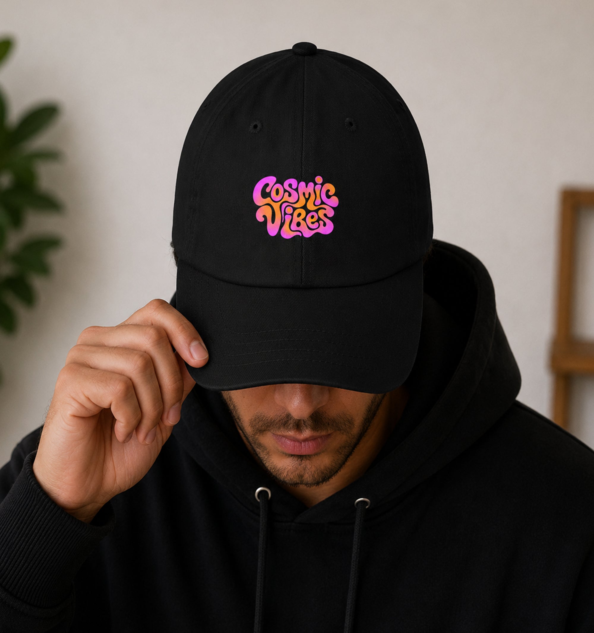 Psychedelic Cosmic Vibes festival hat in black