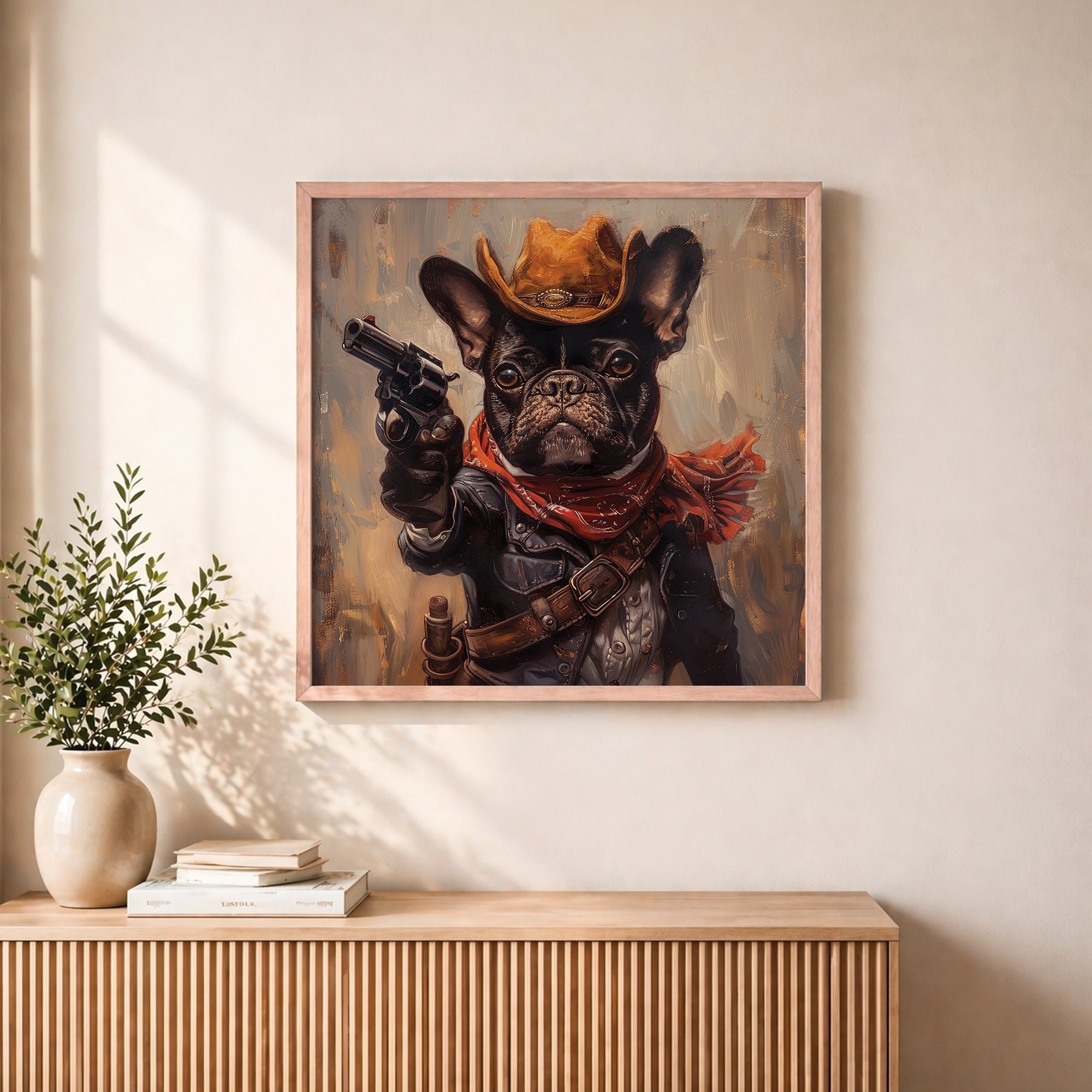 Cowboy Bulldog Portrait Framed Wall Art