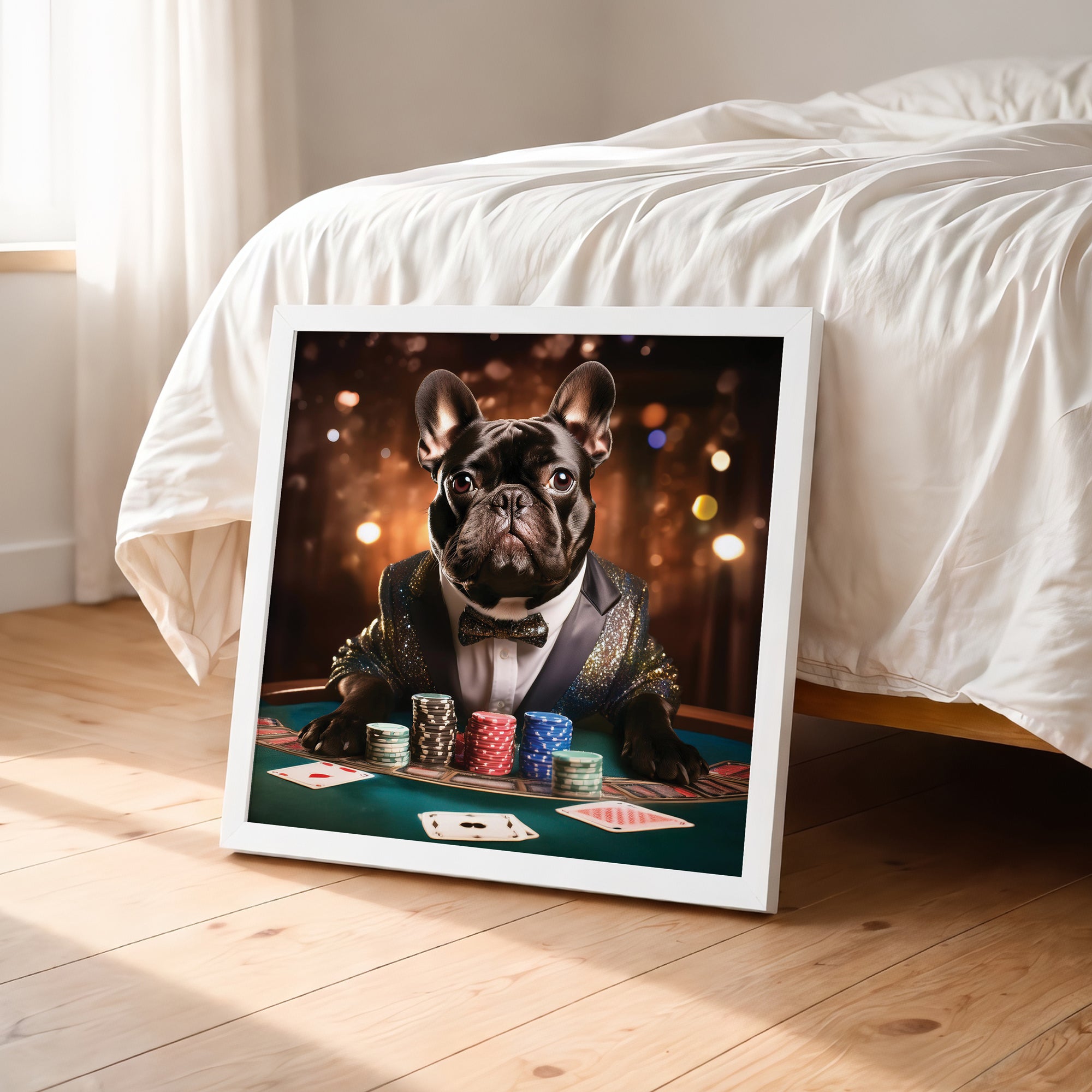 Poker Bulldog Portrait Framed Wall Art