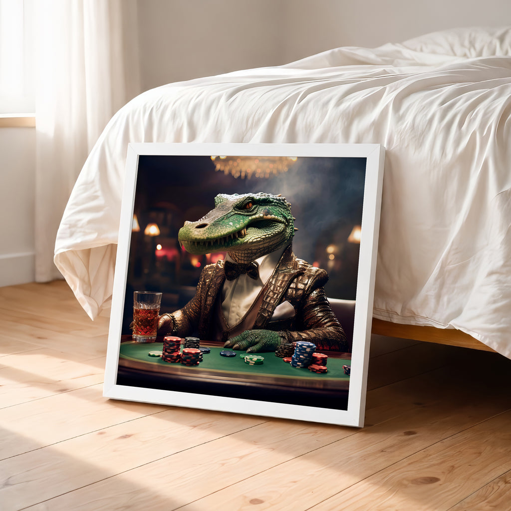 Casino Crocodile Portrait Framed Wall Art
