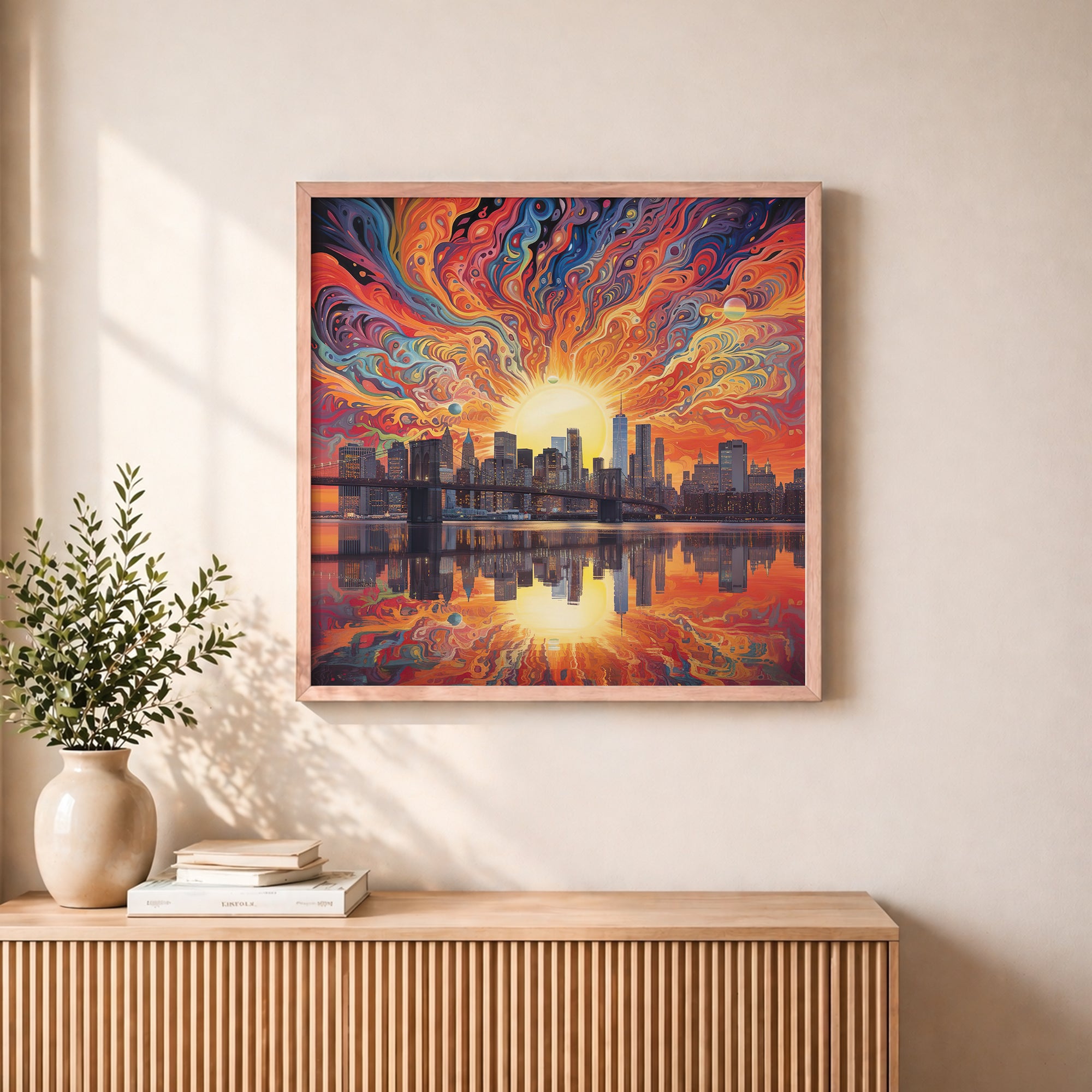 Psychedelic New York City Sunset Framed Wall Art