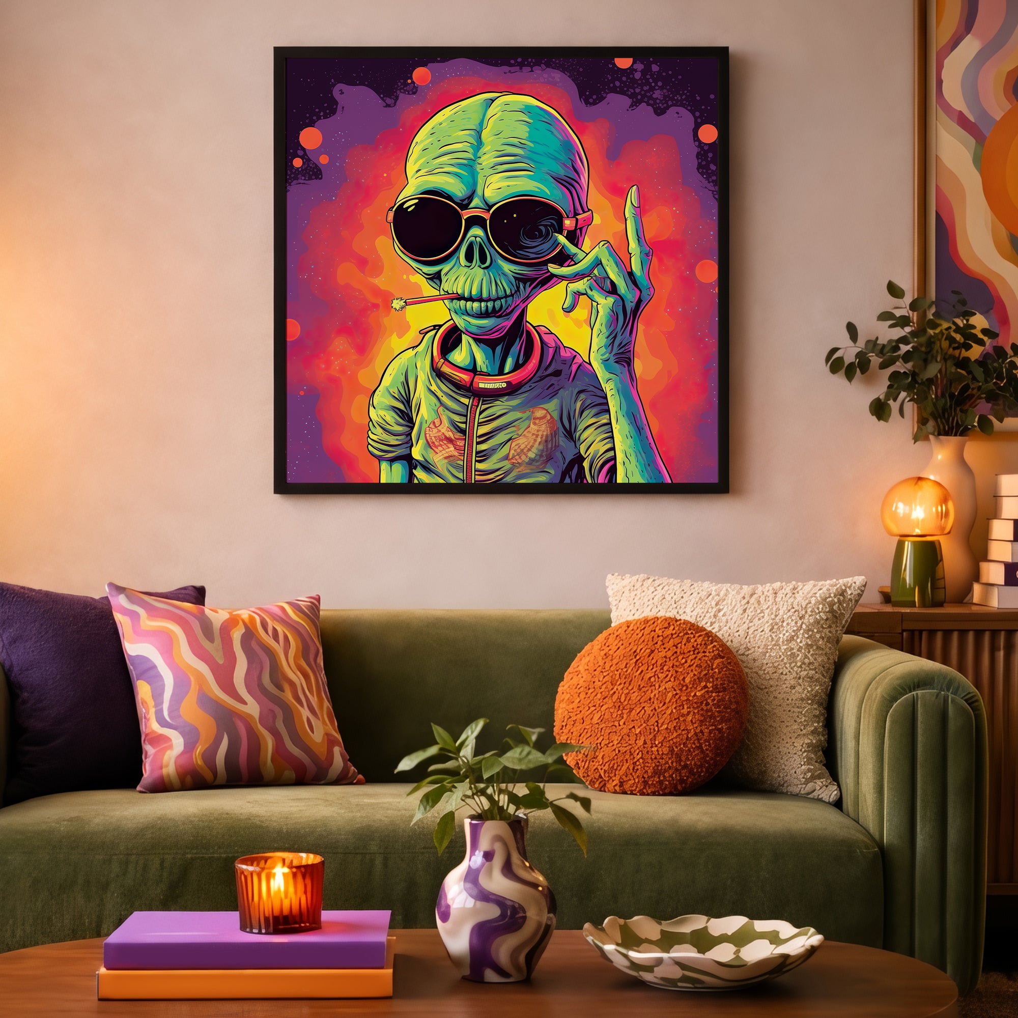 Psychedelic Alien Portrait Framed Wall Art