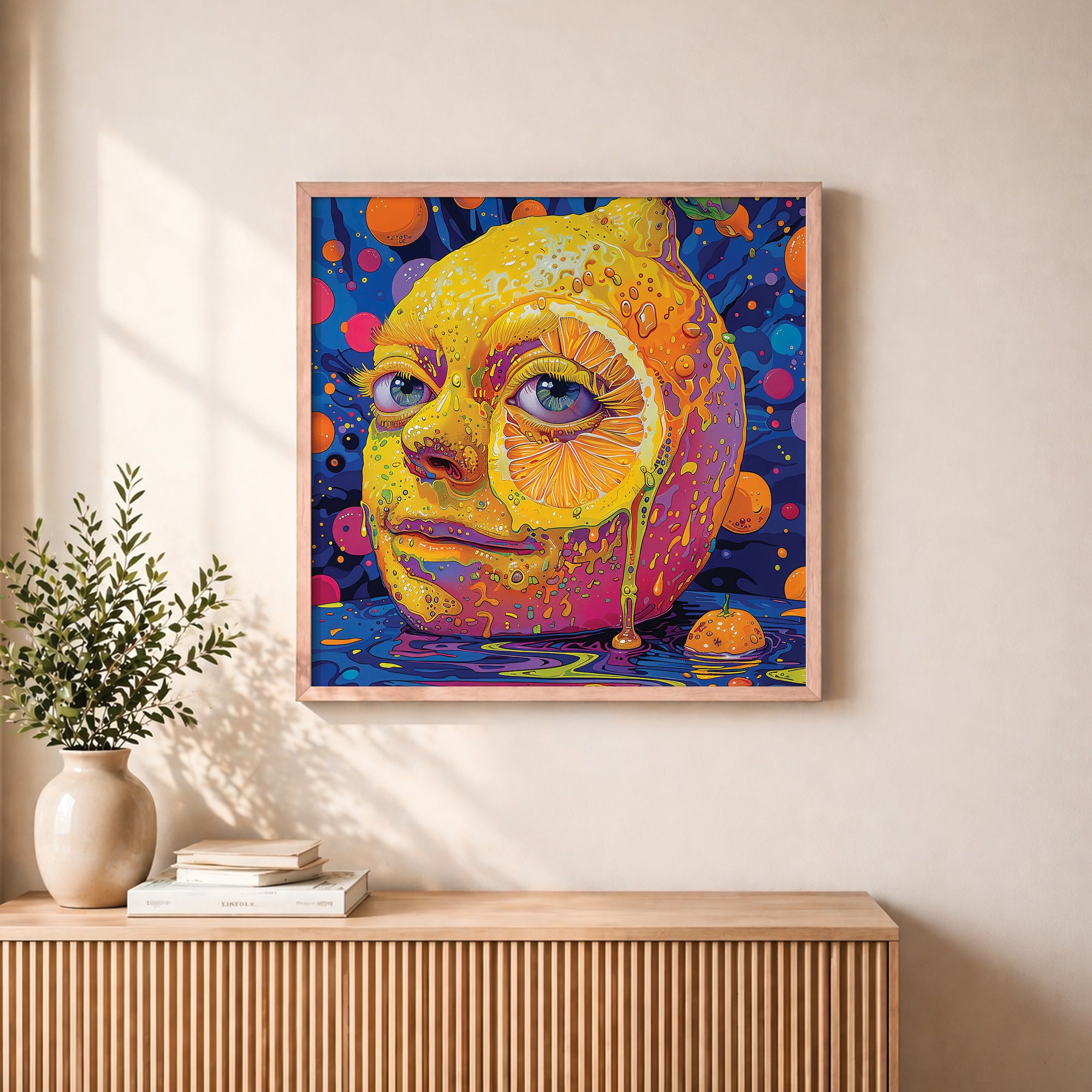 Psychedelic Citrus Face framed wall art
