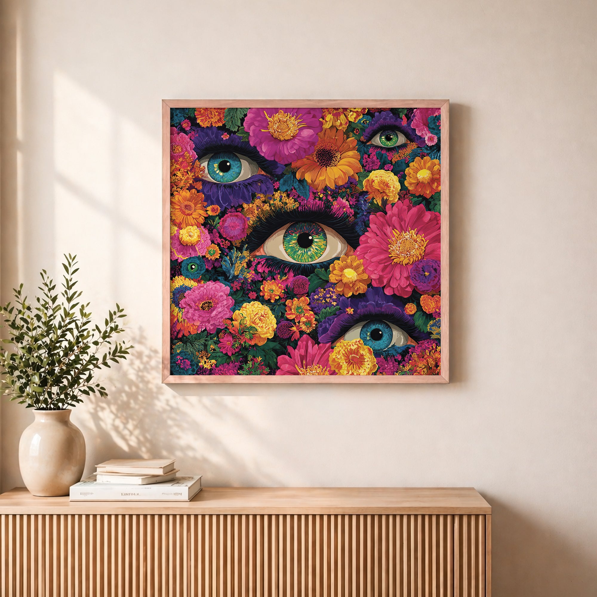 Psychedelic Floral Eyes Framed Wall Art