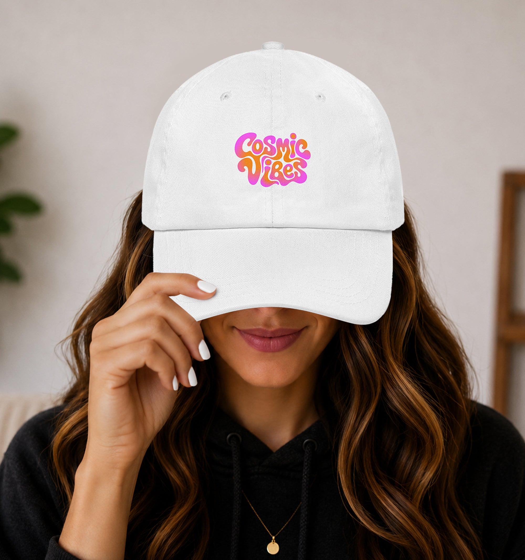 Psychedelic Cosmic Vibes festival hat in white