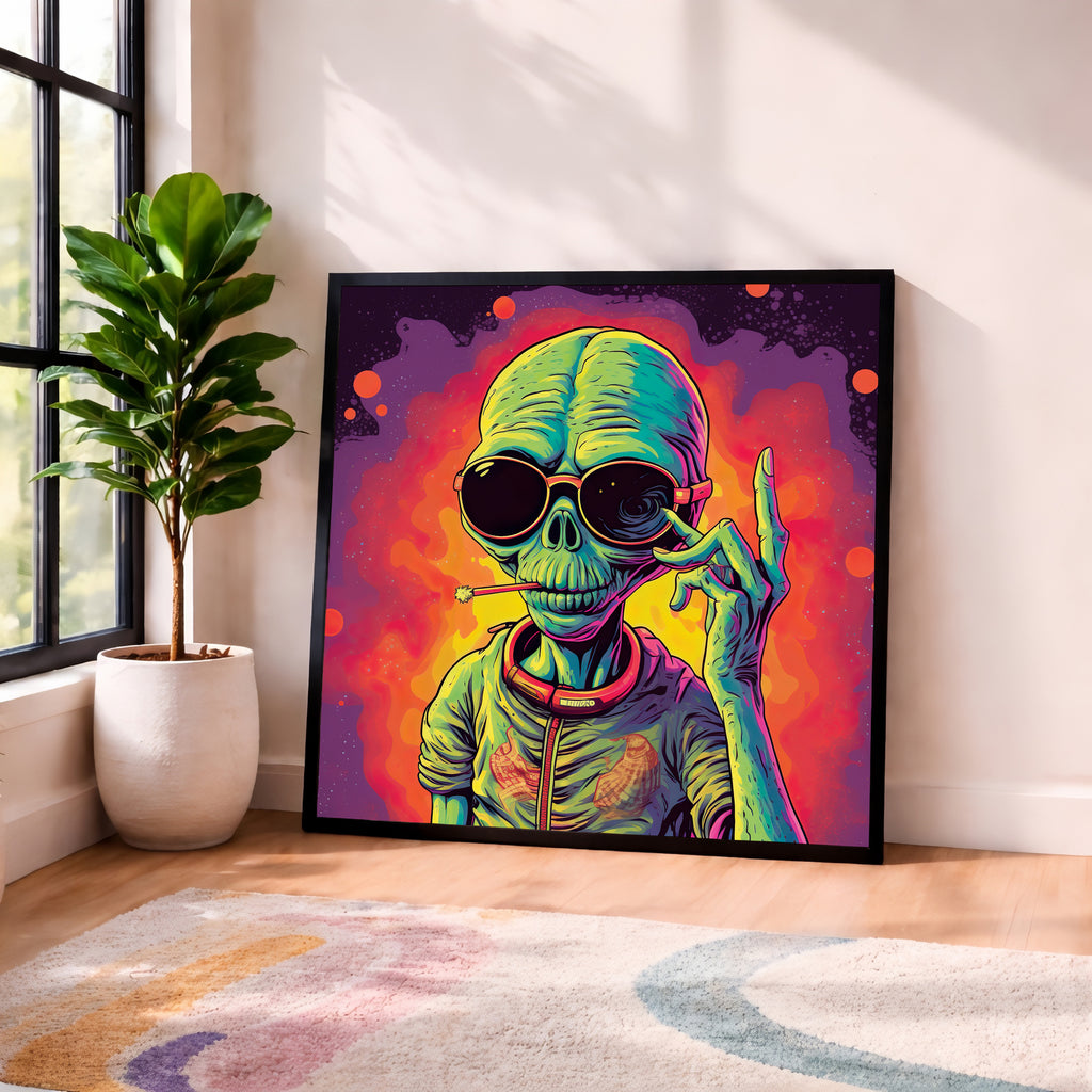 Psychedelic Alien Portrait Framed Wall Art