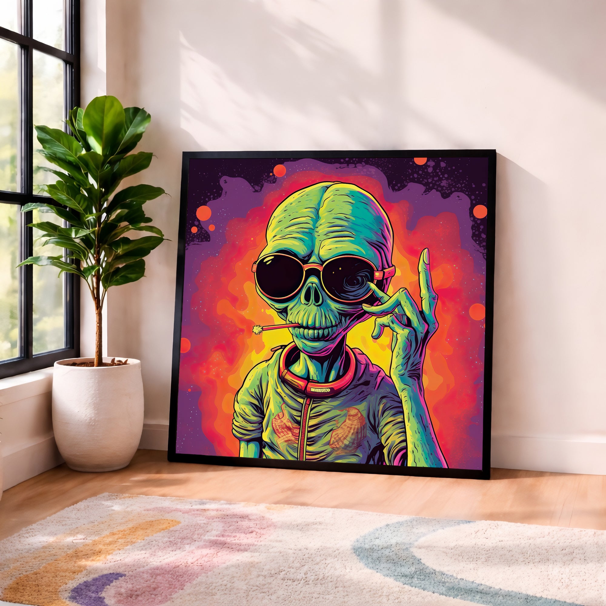 Psychedelic Alien Portrait Framed Wall Art