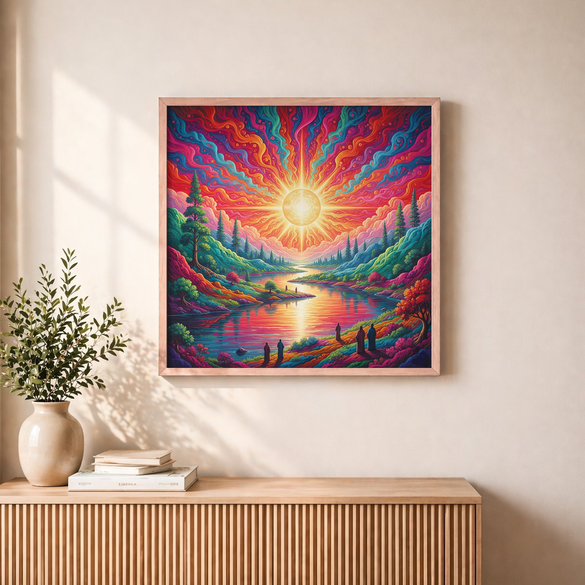 Psychedelic Sunburst Landscape Framed Wall Art