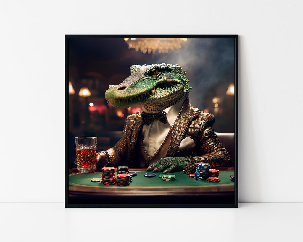 Casino Crocodile Portrait Framed Wall Art