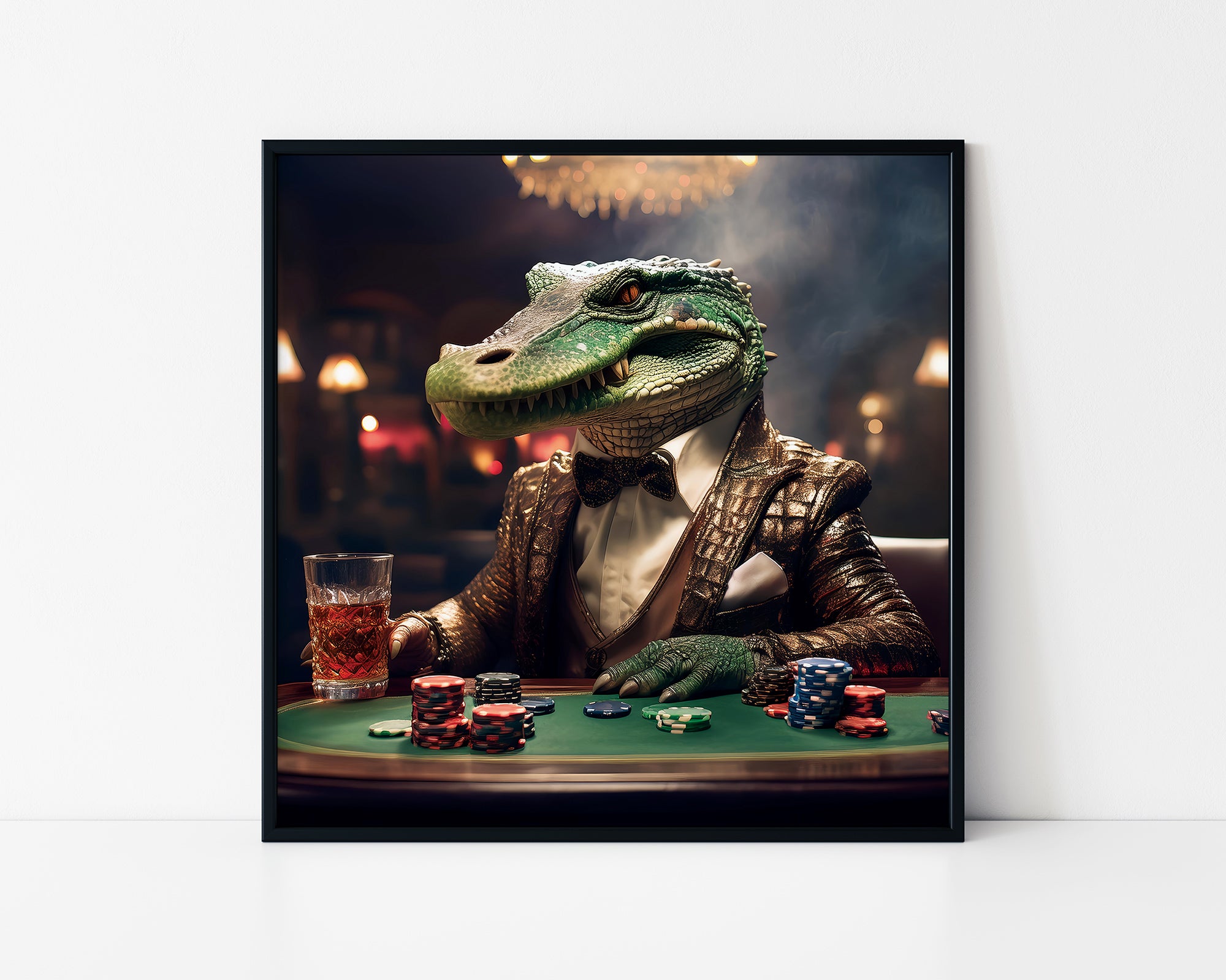 Casino Crocodile Portrait Framed Wall Art