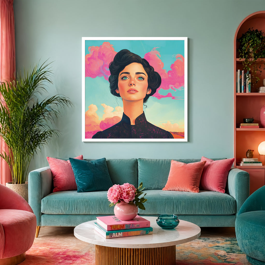 Pastel Dreamy Woman Portrait Framed Wall Art