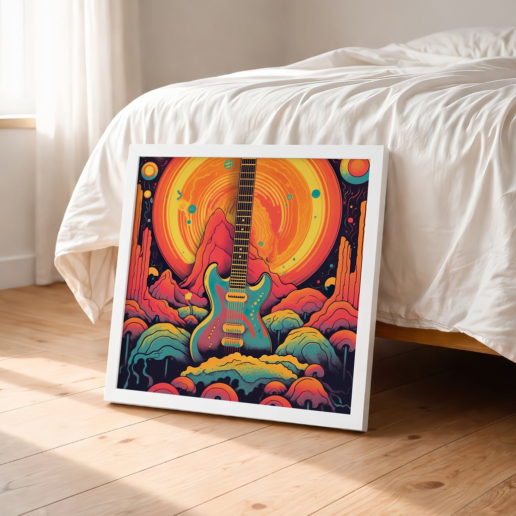 Psychedelic Guitar Sunset Framed Wall Art