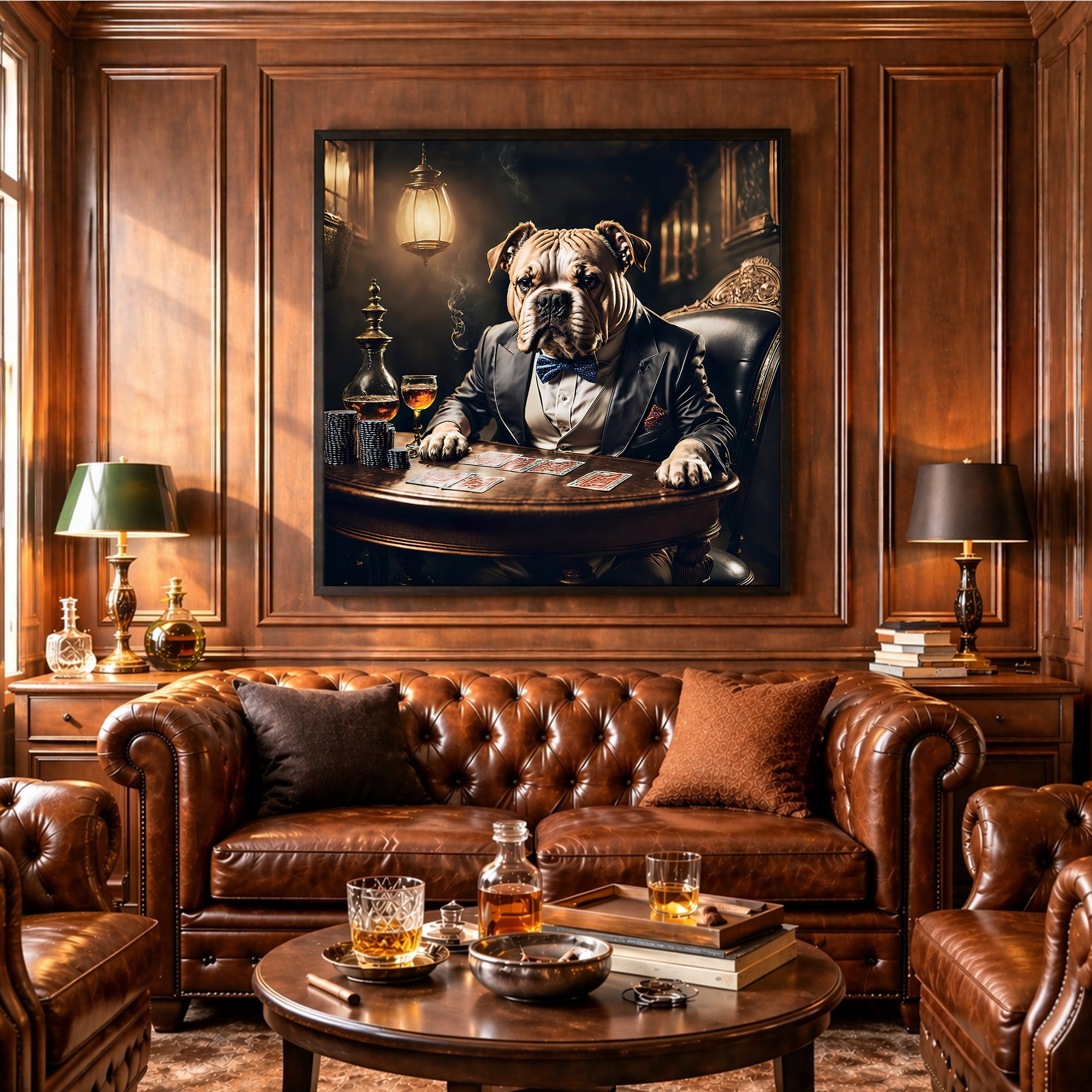 Luxury Bulldog Poker Framed Wall Art cigar lounge room wall art