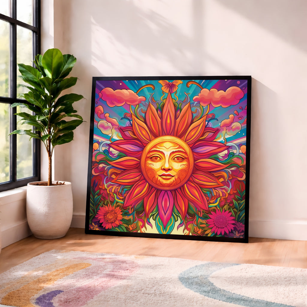Psychedelic Sun Face Framed Wall Art