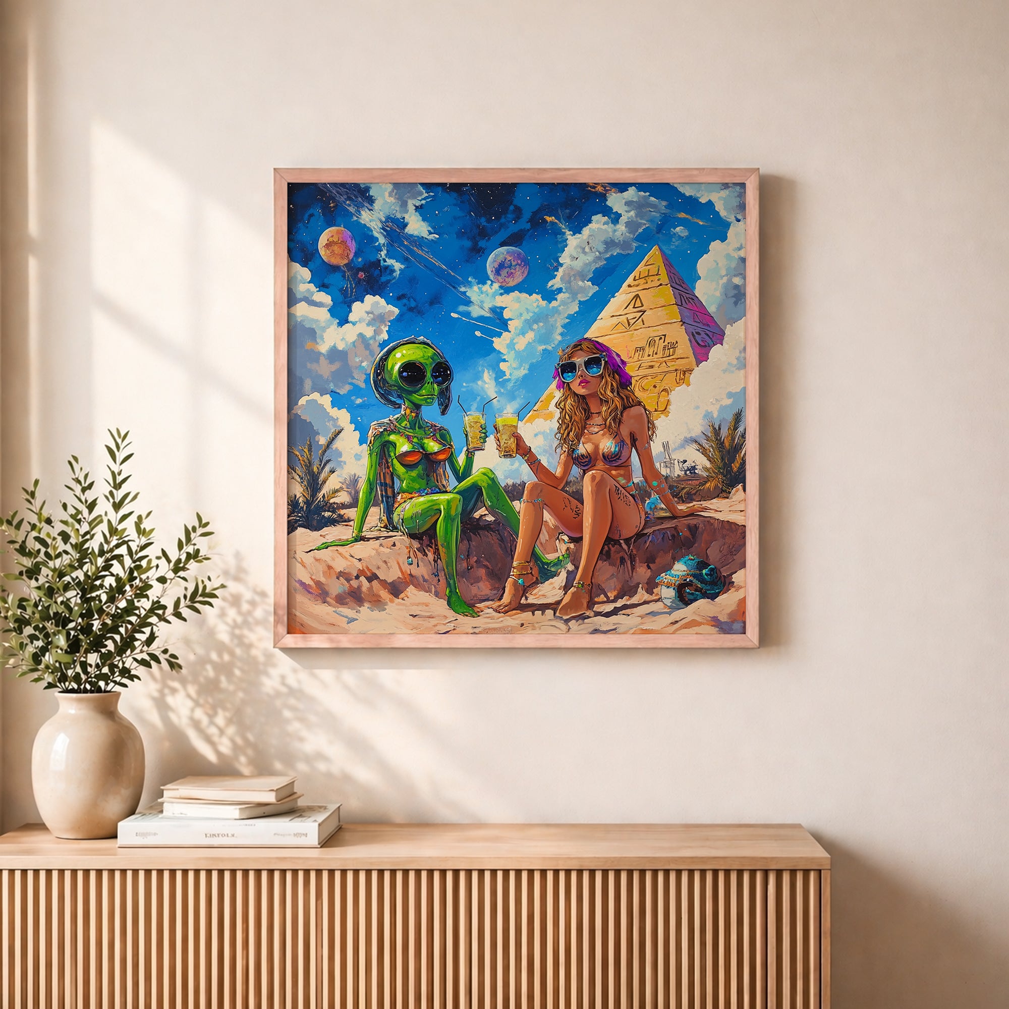 Psychedelic Alien Vacation Framed Wall Art