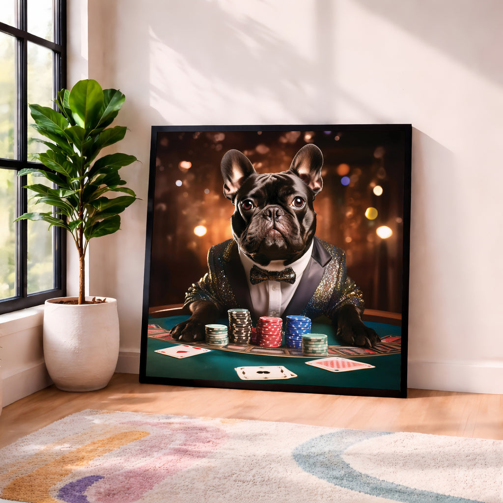 Poker Bulldog Portrait Framed Wall Art