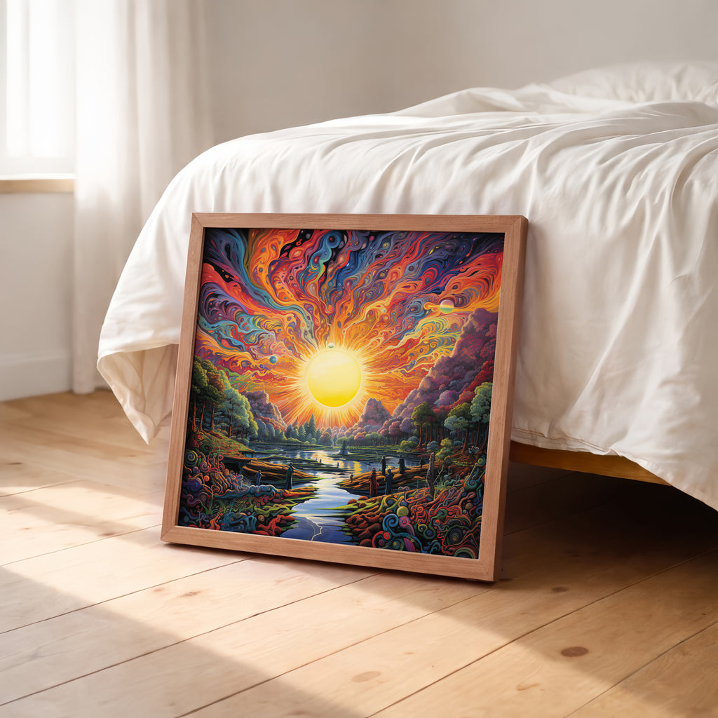 Psychedelic Sunrise Landscape Framed Wall Art
