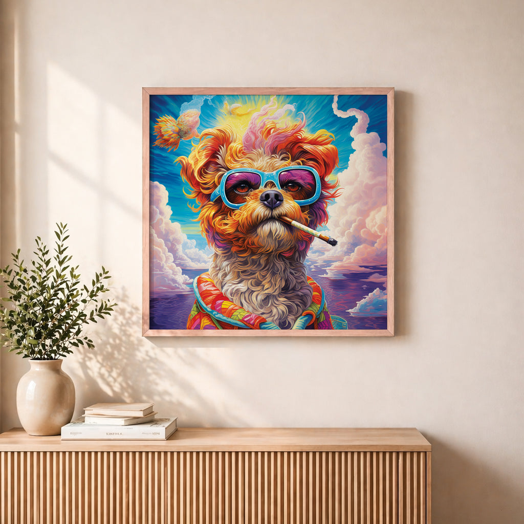 Psychedelic Cool Dog Framed Wall Art