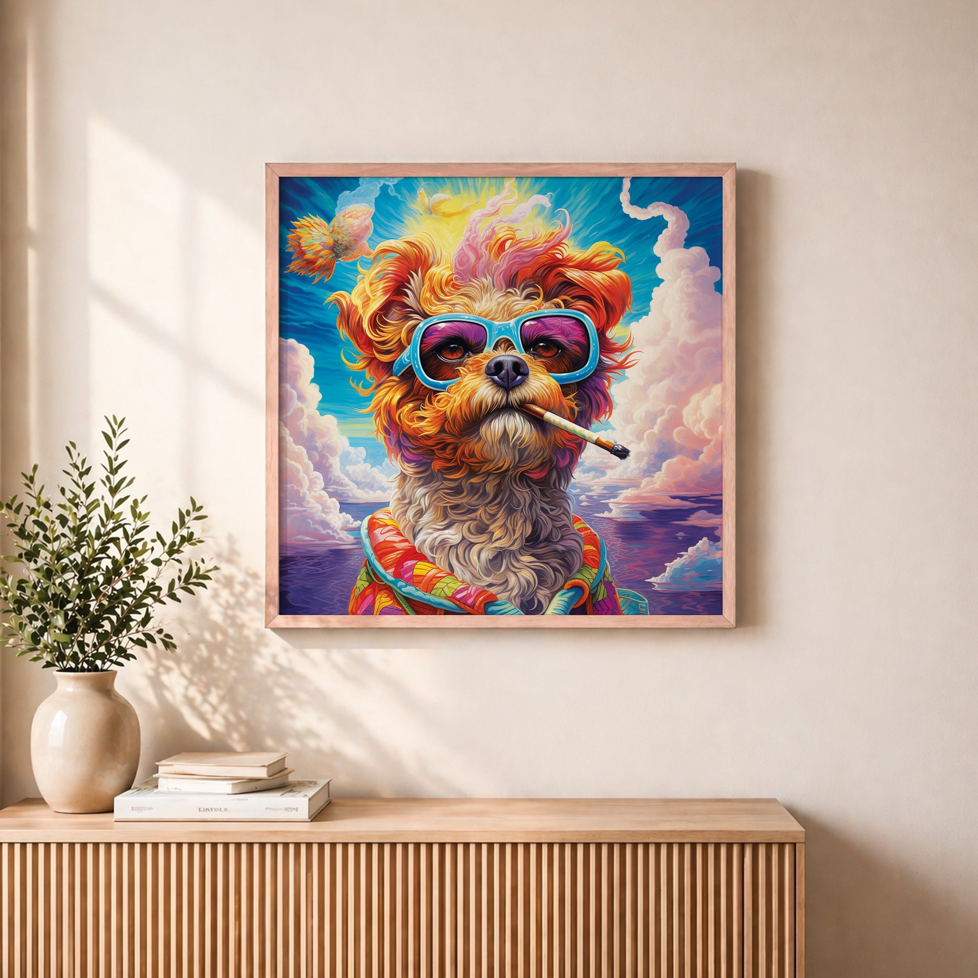 Psychedelic Cool Dog Framed Wall Art