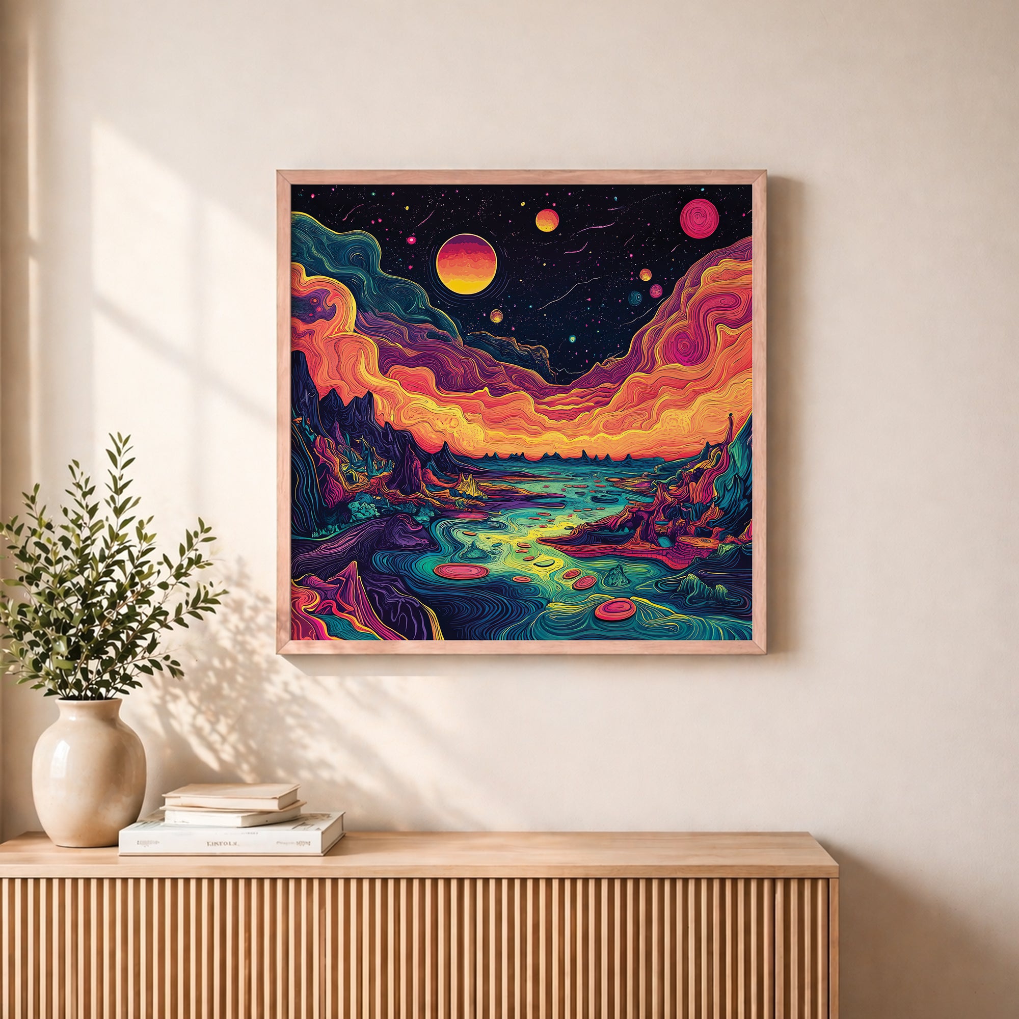 Psychedelic Cosmic Landscape Framed Wall Art