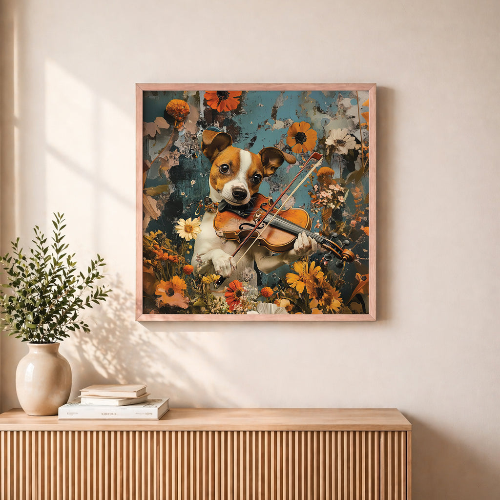 Violin Dog Portrait Framed Wall Art