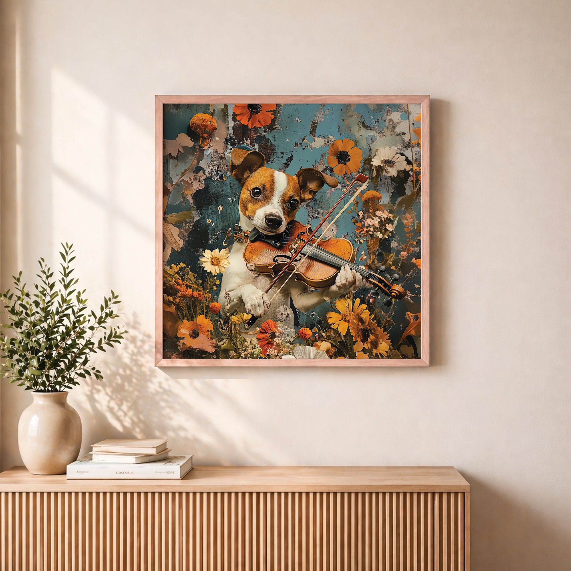 Violin Dog Portrait Framed Wall Art