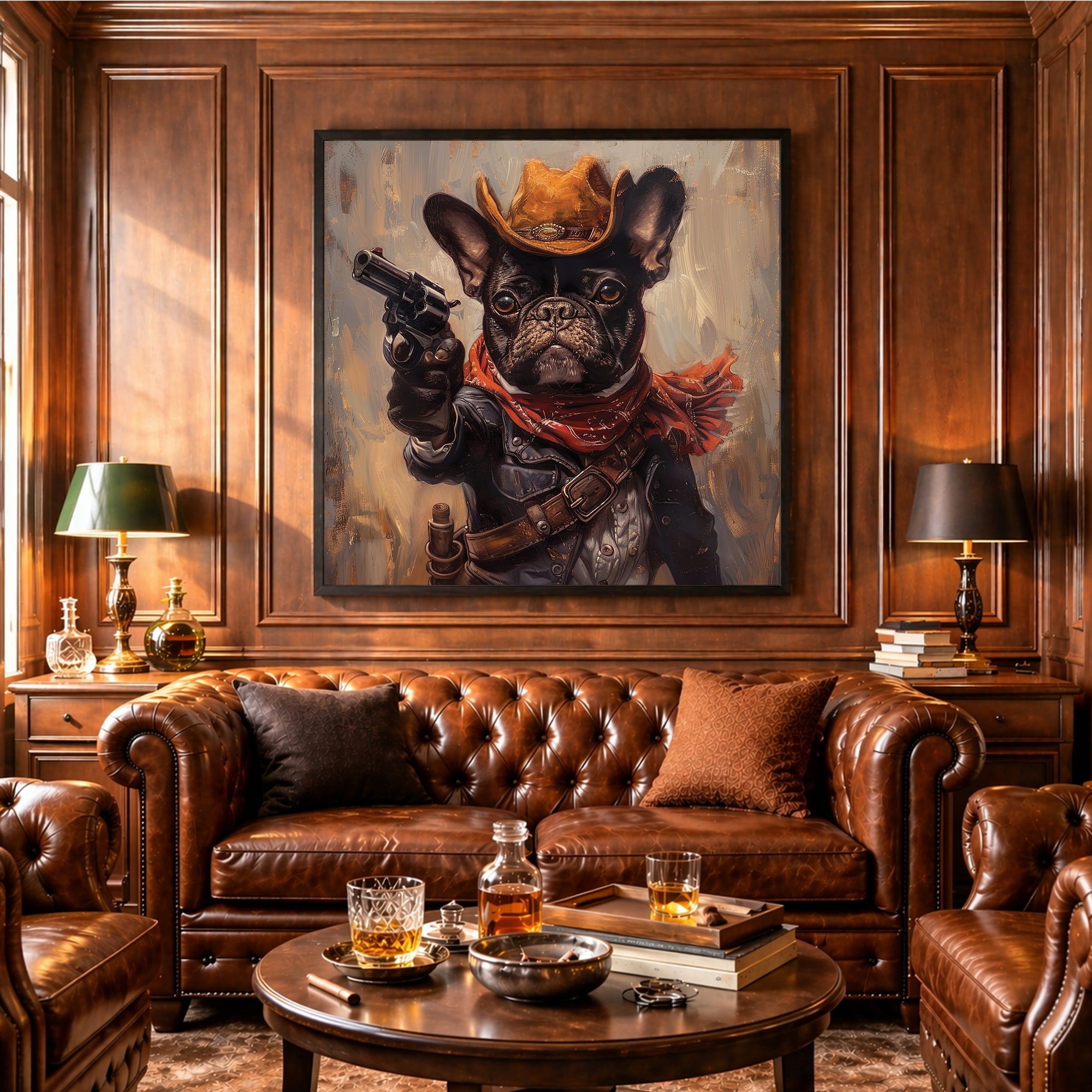 Cowboy Bulldog Portrait Framed Wall Art