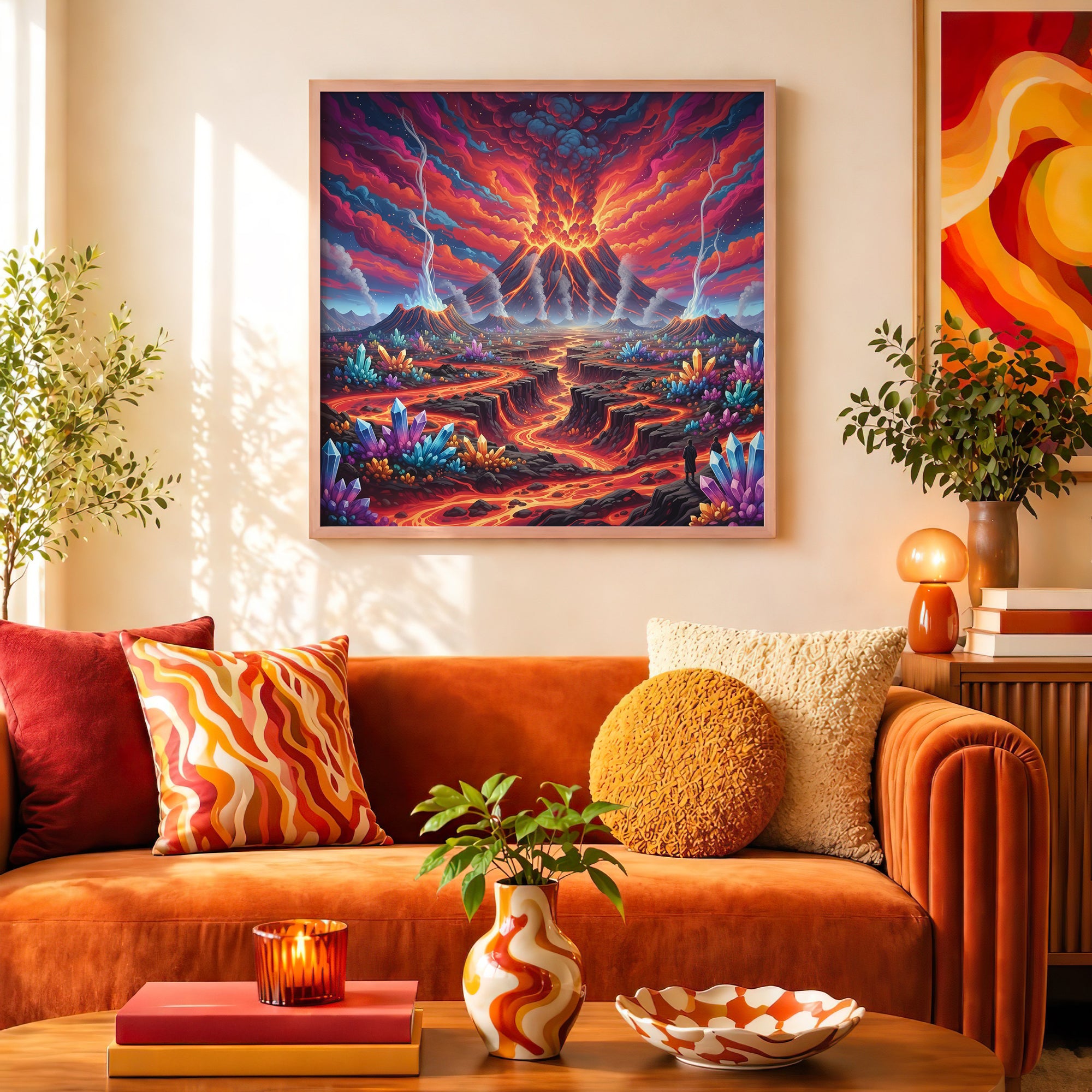Psychedelic Lava Volcano Framed Wall Art