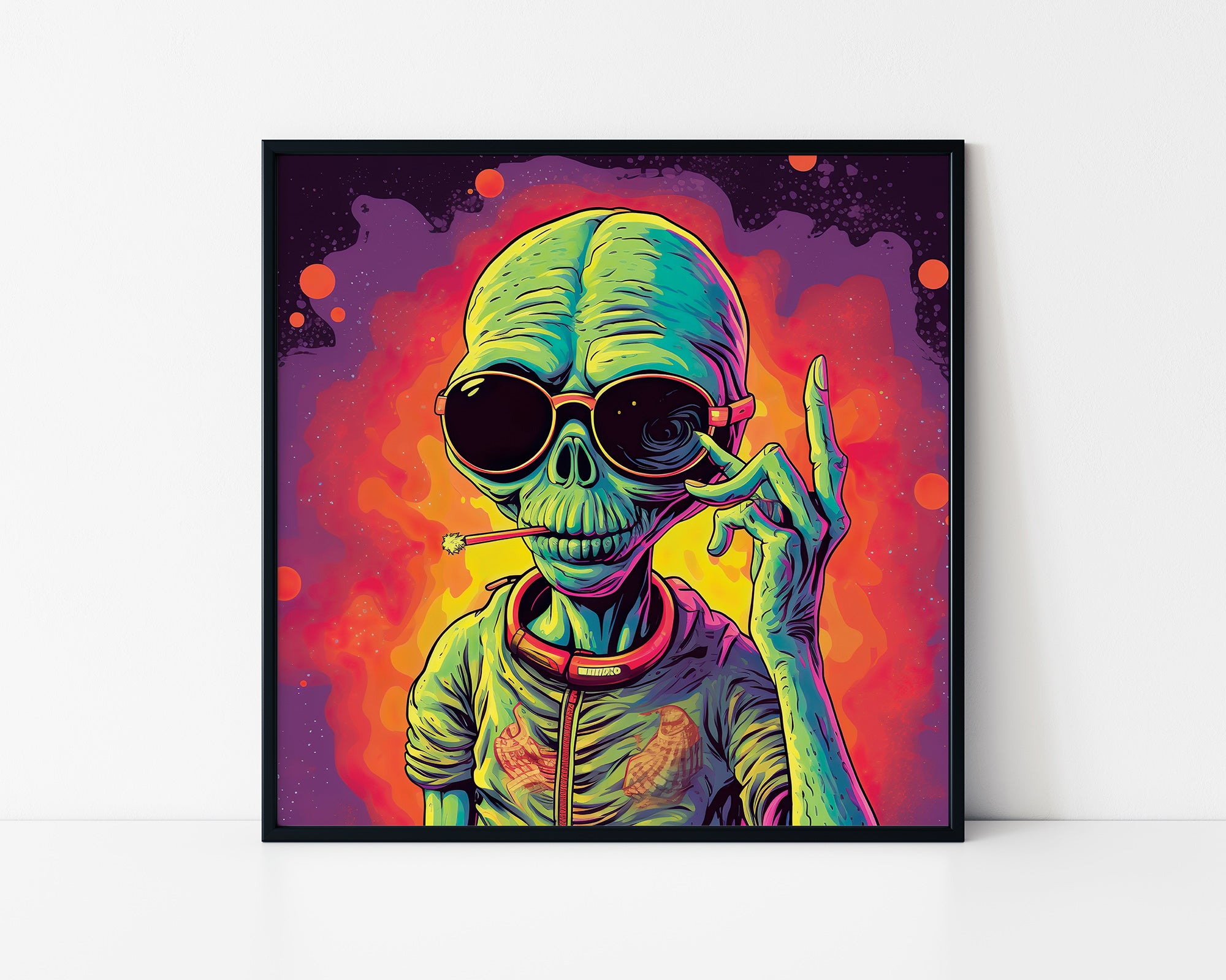 Psychedelic Alien Portrait Framed Wall Art