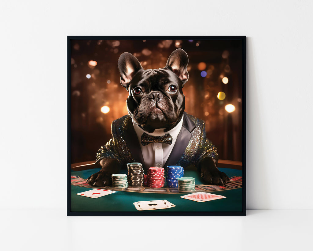 Poker Bulldog Portrait Framed Wall Art