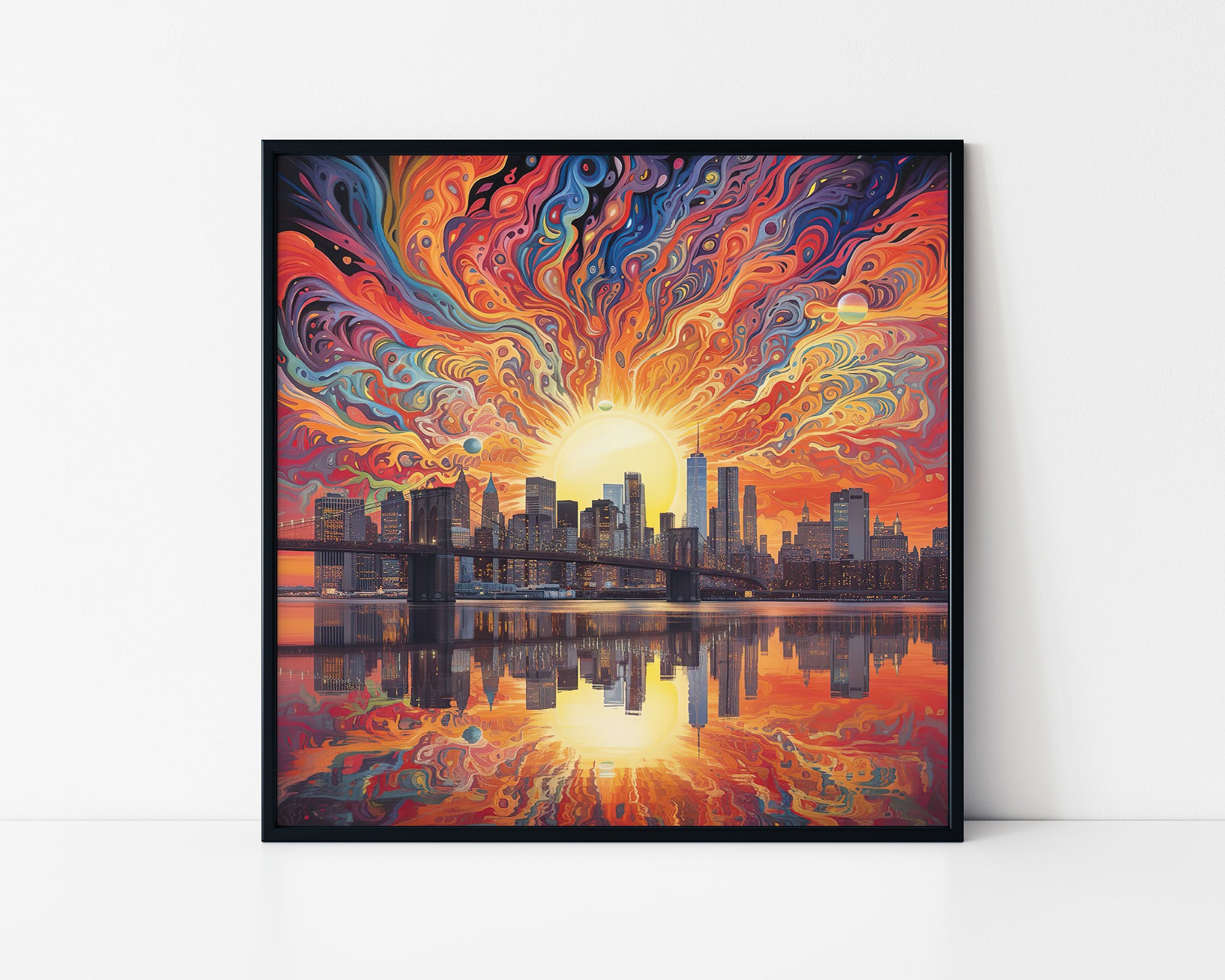 Psychedelic City Sunset Framed Wall Art