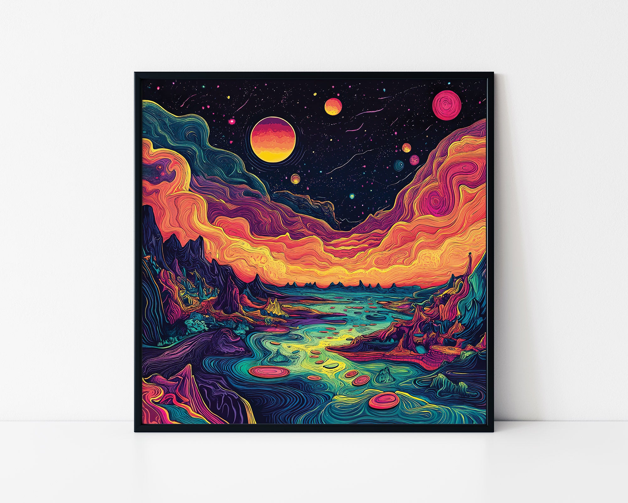 Psychedelic Cosmic Landscape Framed Wall Art