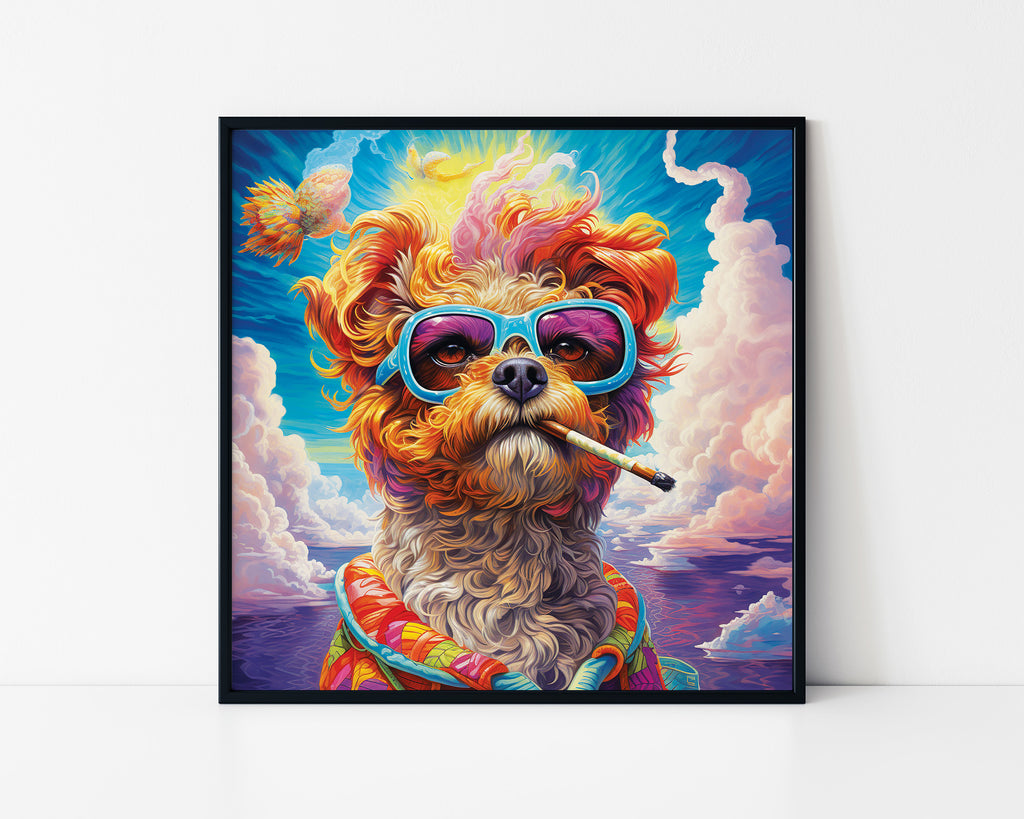Psychedelic Cool Dog Framed Wall Art
