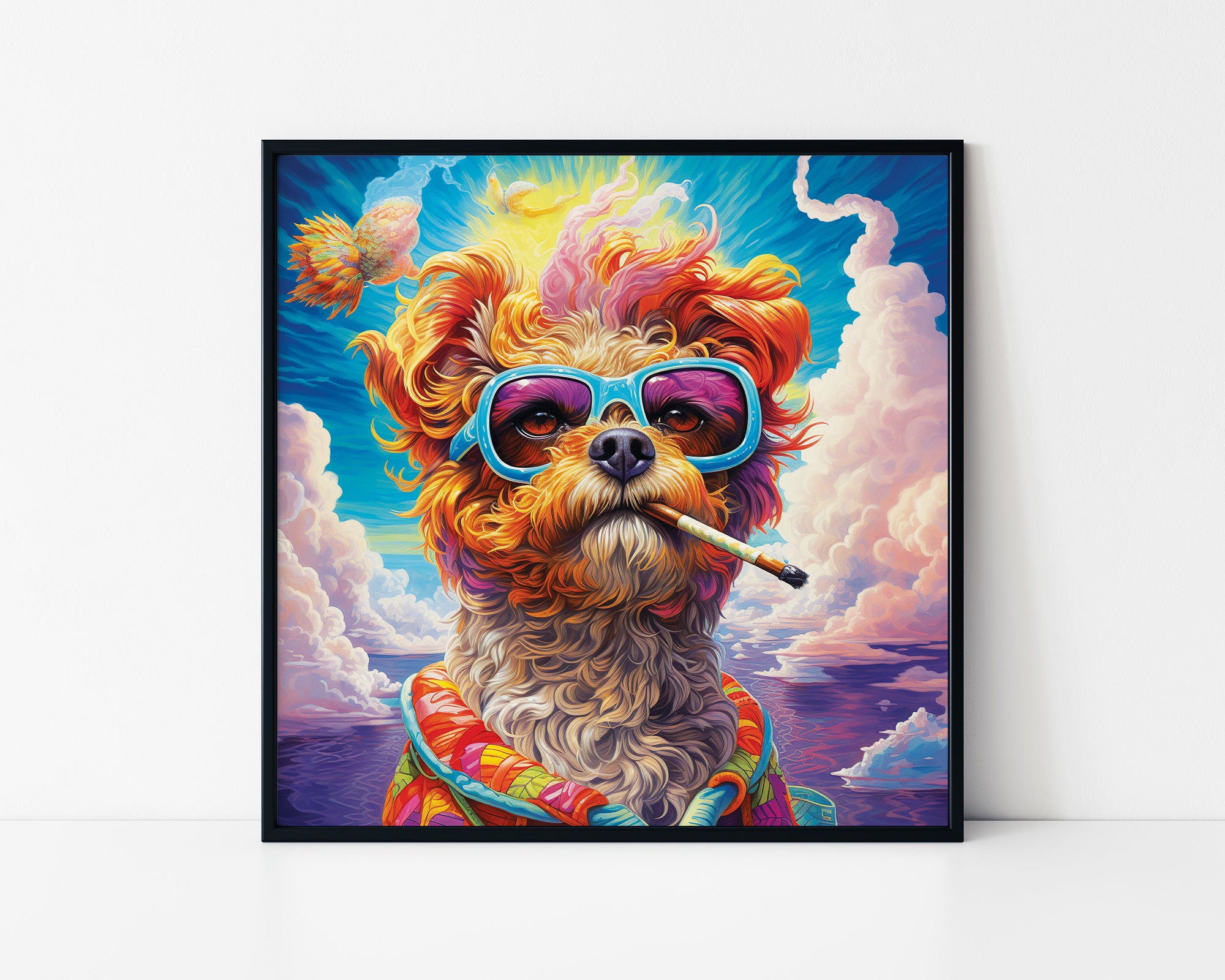 Psychedelic Cool Dog Framed Wall Art