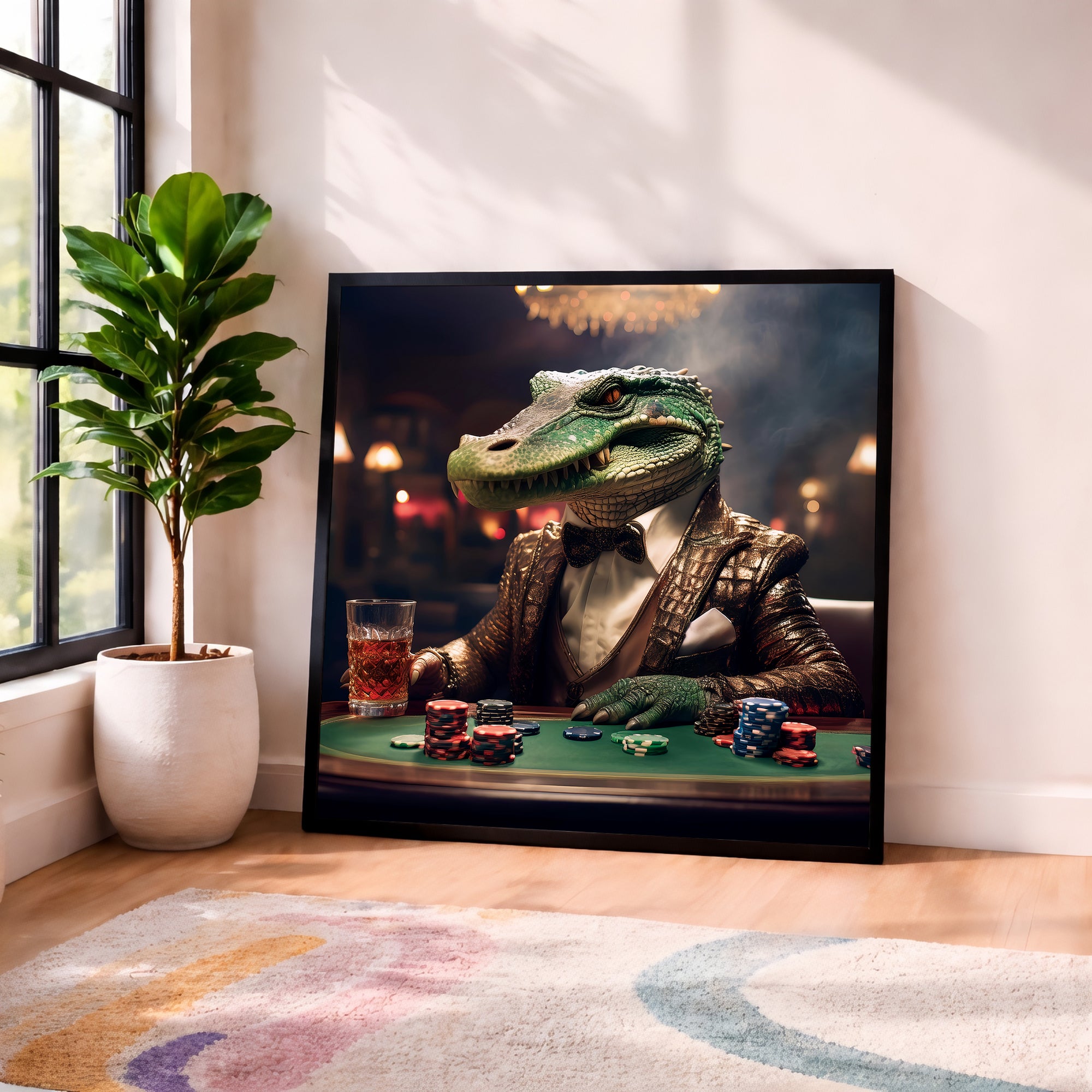 Casino Crocodile Portrait Framed Wall Art