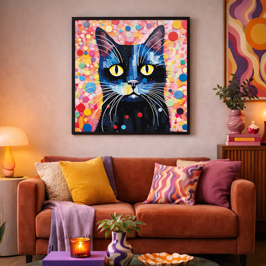 Pop Art Cat Portrait Framed Wall Art